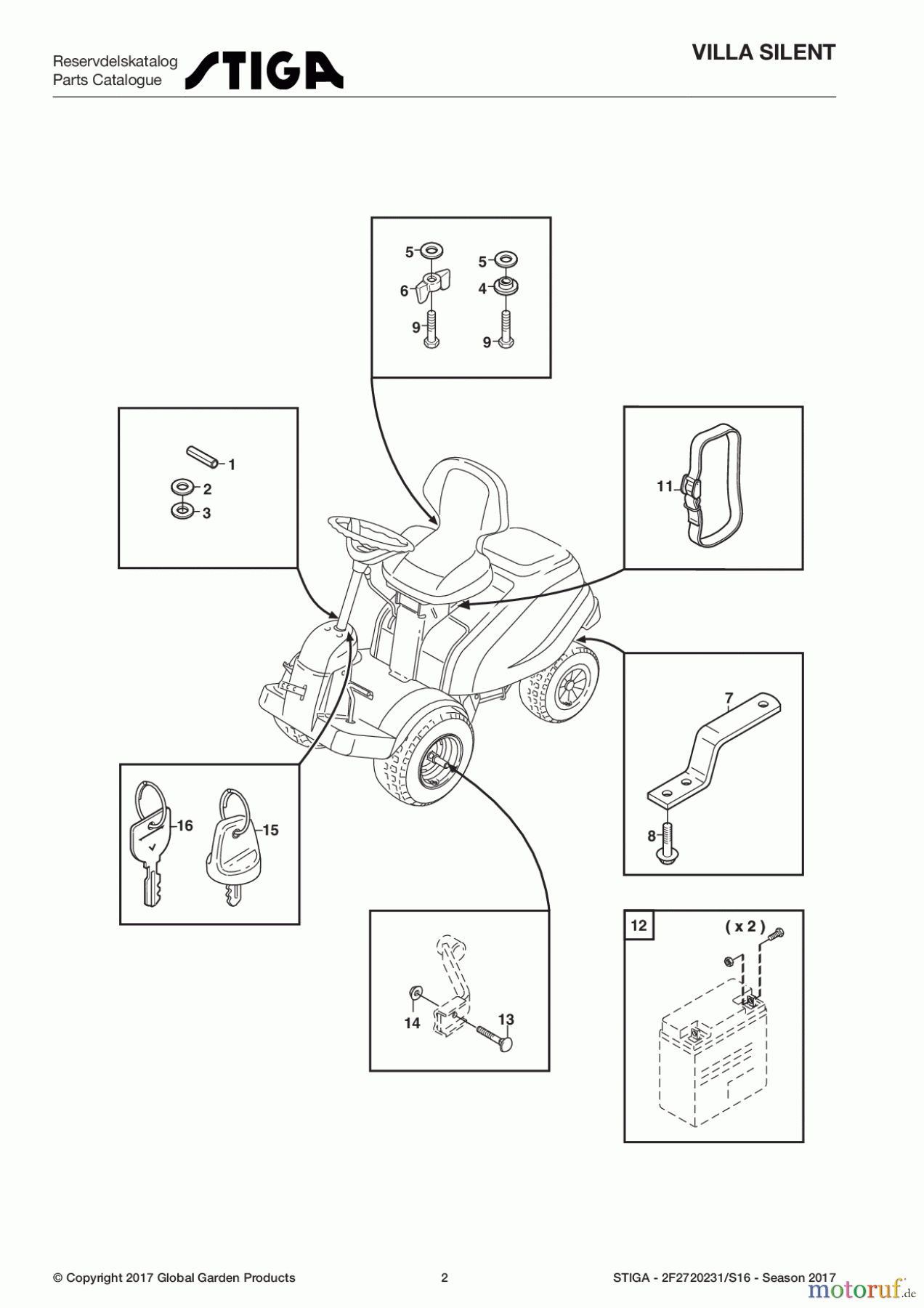 Stiga Frontmäher Baujahr 2017 Villa - Ready 2017 Villa SILENT 2F2720231/S16 - Season 2017 Assembly parts