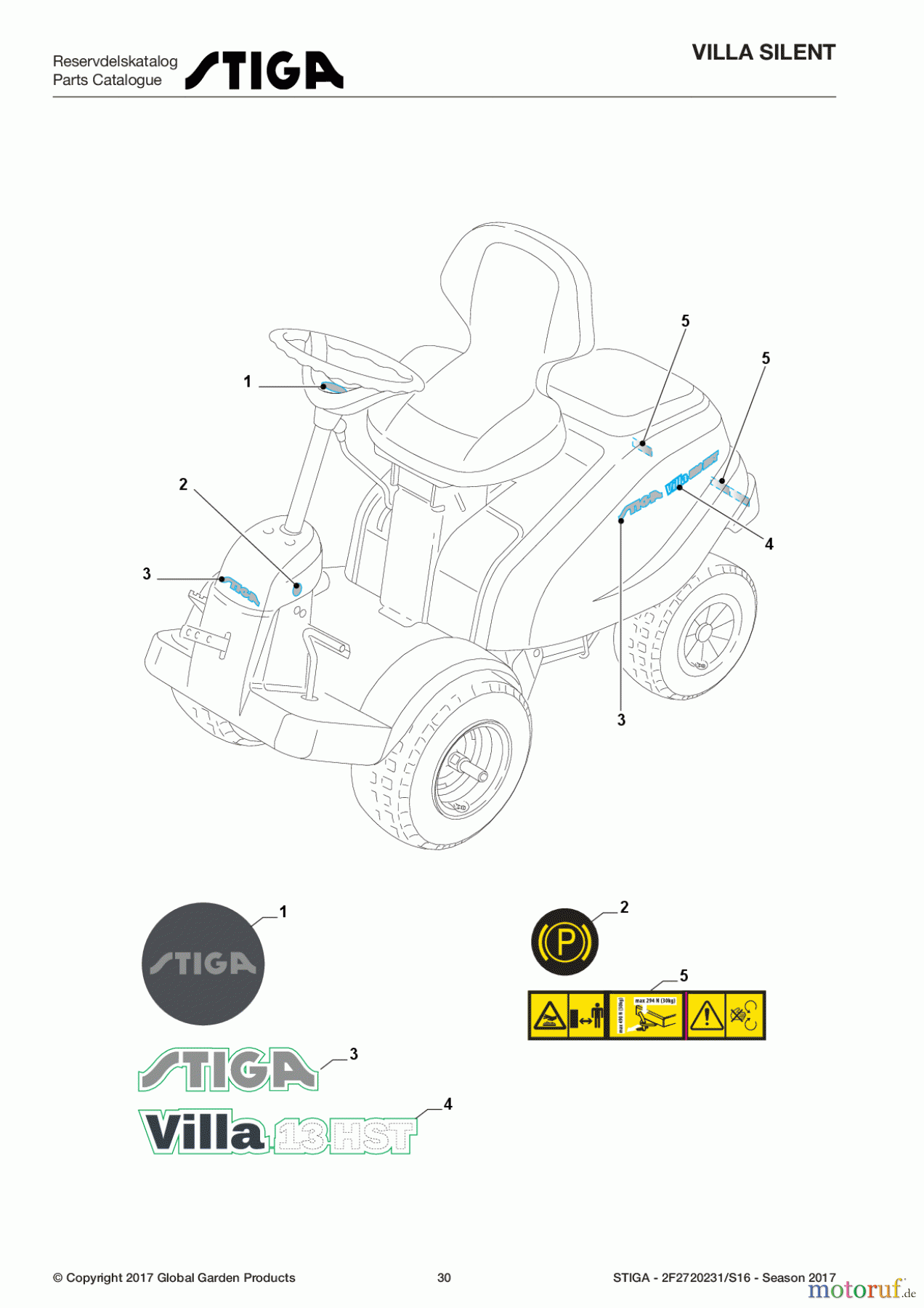 Stiga Frontmäher Baujahr 2017 Villa - Ready 2017 Villa SILENT 2F2720231/S16 - Season 2017 Labels