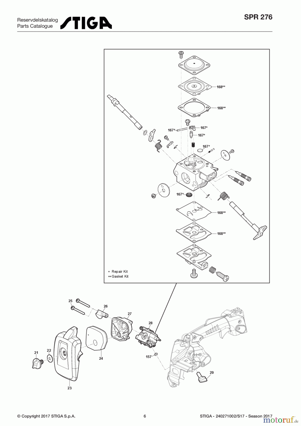 Stiga Kettensägen Baujahr 2017 Benzin 2017 SPR 276 240271002/S17 - Season 2017 Engine - Carburetor