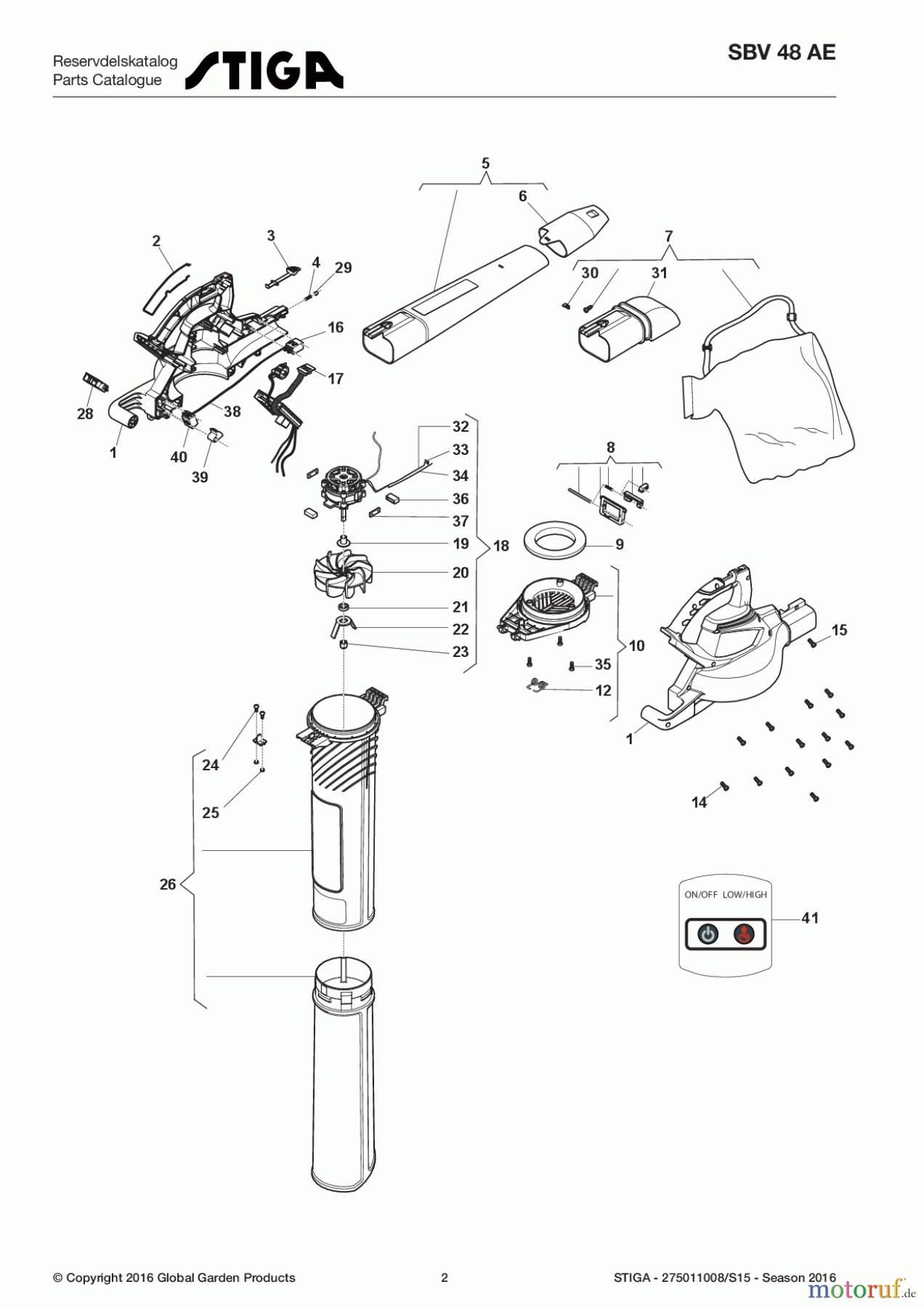Stiga Laubbläser Baujahr 2017 Akku 2017 SBV 48 AE 275011008/S15 - Season 2017 Battery Blower