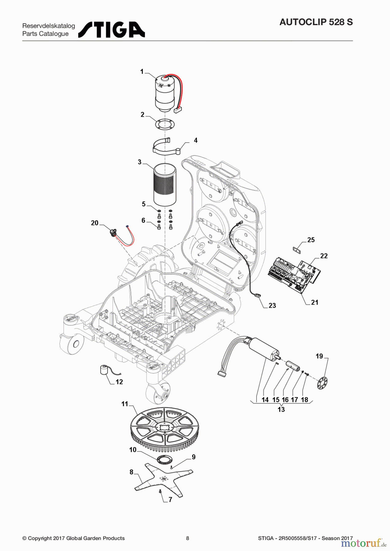 Stiga Mähroboter Baujahr 2017 Autoclip 500 2017 Autoclip 528 S 2R5005558/S17 - Season 2017 Transmission, Motor Blade, Mother Board