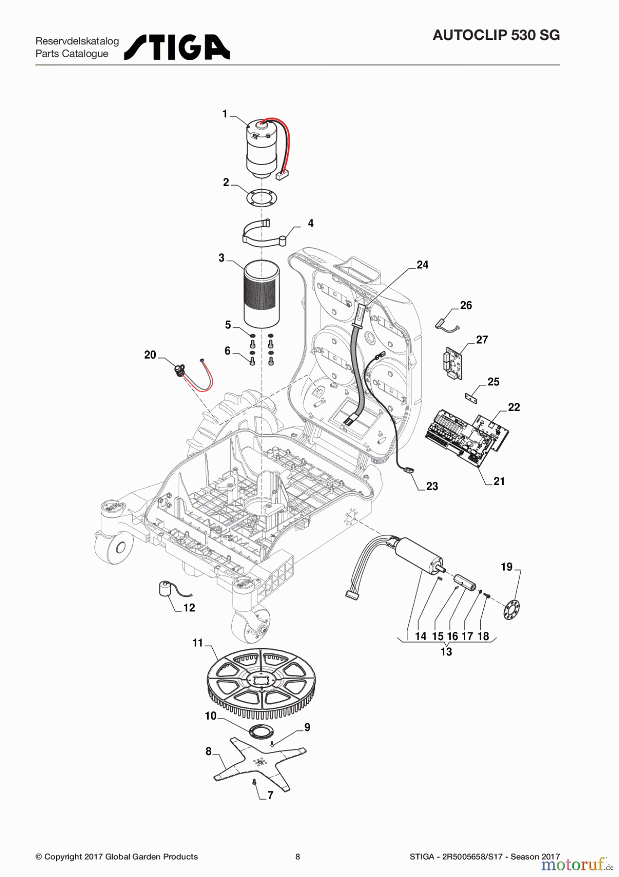 Stiga Mähroboter Baujahr 2017 Autoclip 500 2017 Autoclip 530 SG 2R5005658/S17 - Season 2017 Transmission, Motor Blade, Mother Board