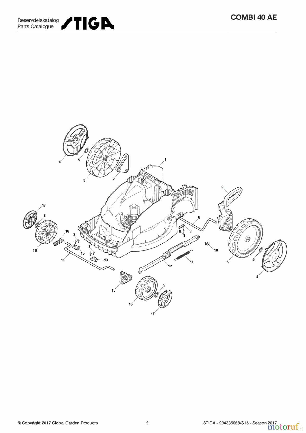 Stiga Rasenmäher Baujahr 2017 Akku 2017 COMBI 40 AE 294385068/S15 - Season 2017 Deck And Height Adjusting