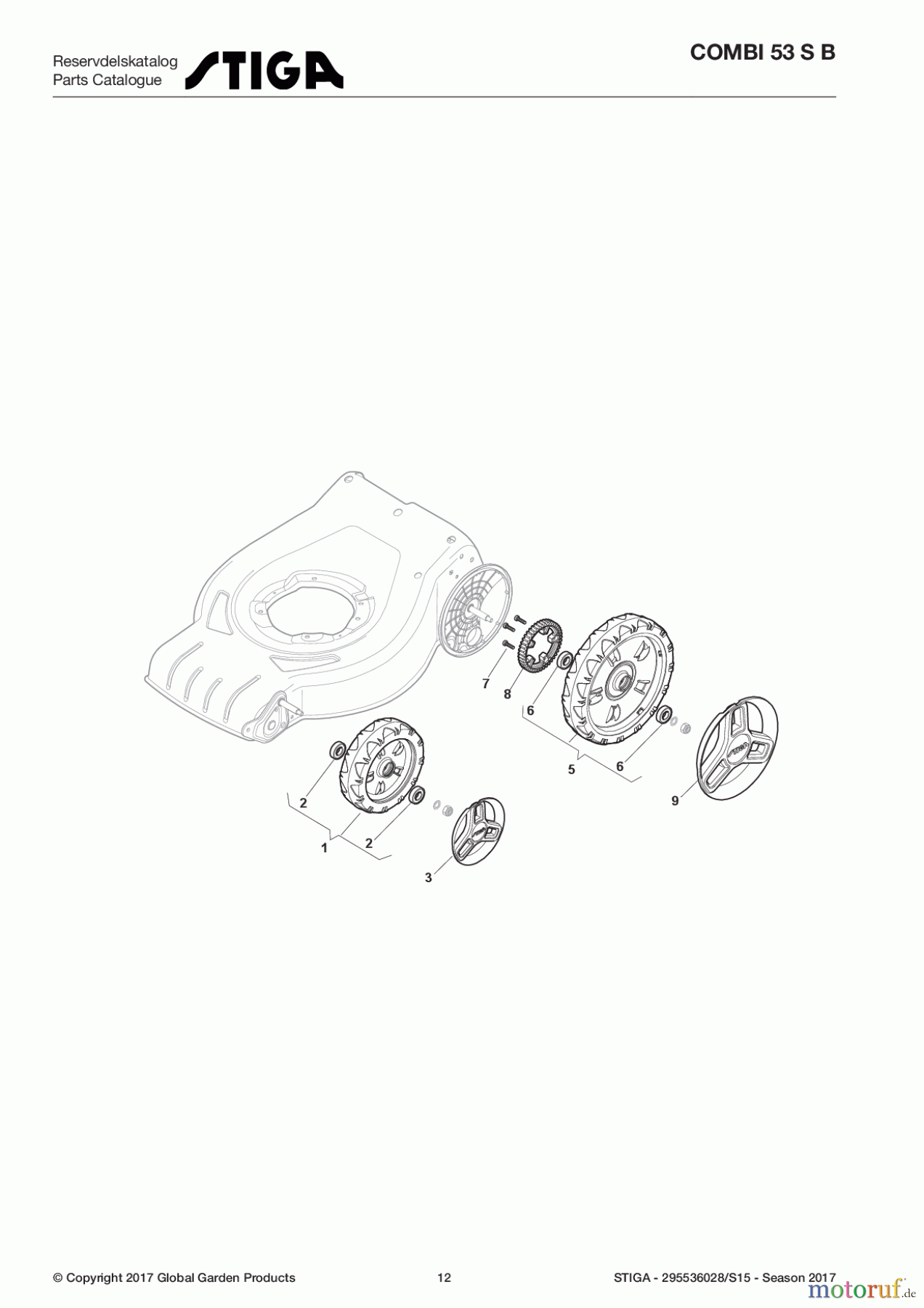 Stiga Rasenmäher Baujahr 2017 Benzin Mit Antrieb 2017 COMBI 53 S B 295536028/S15 - Season 2017 Wheels and Hub Caps