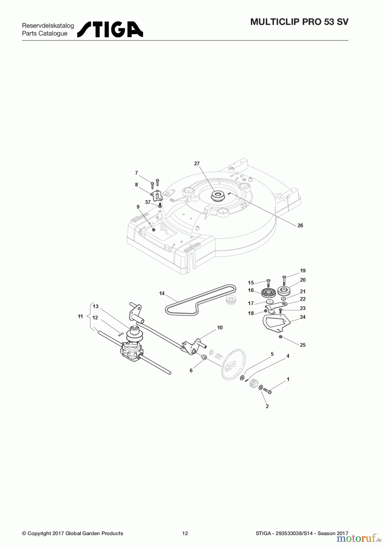Stiga Rasenmäher Baujahr 2017 Benzin Mit Antrieb 2017 MULTICLIP PRO 53 SV 293533038/S14 - Season 2017 Transmission
