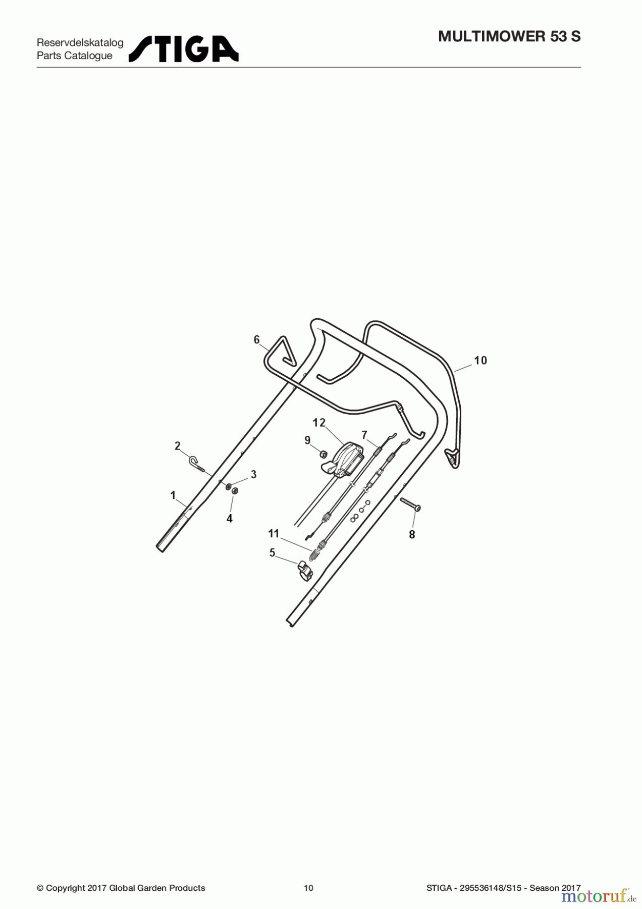  Stiga Rasenmäher Baujahr 2017 Benzin Mit Antrieb 2017 MULTIMOWER 53 S 295536148/S15 - Season 2017 Handle, Upper Part
