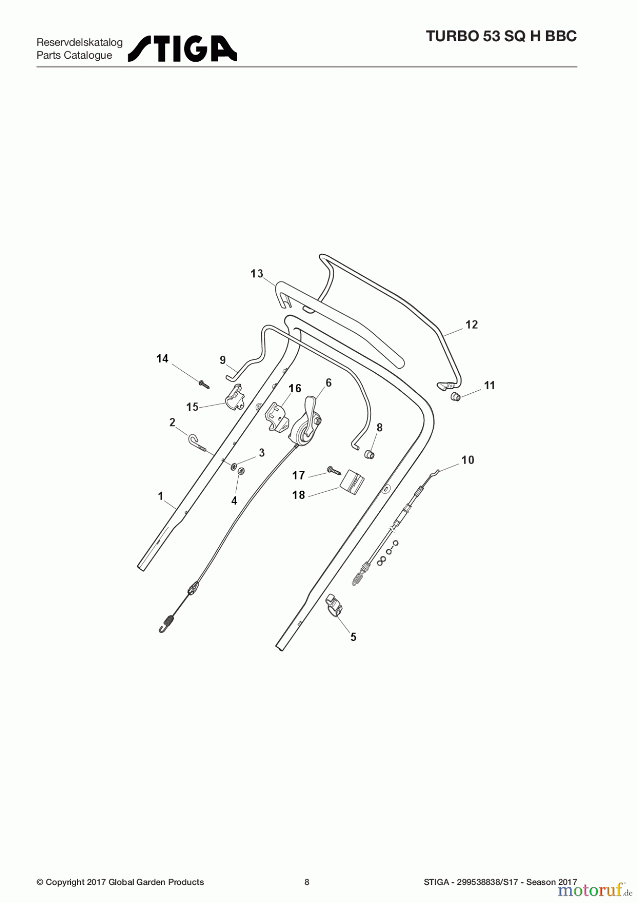 Stiga Rasenmäher Baujahr 2017 Benzin Mit Antrieb 2017 TURBO 53 SQ H BBC 299538838/S17 - Season 2017 Handle, Upper Part