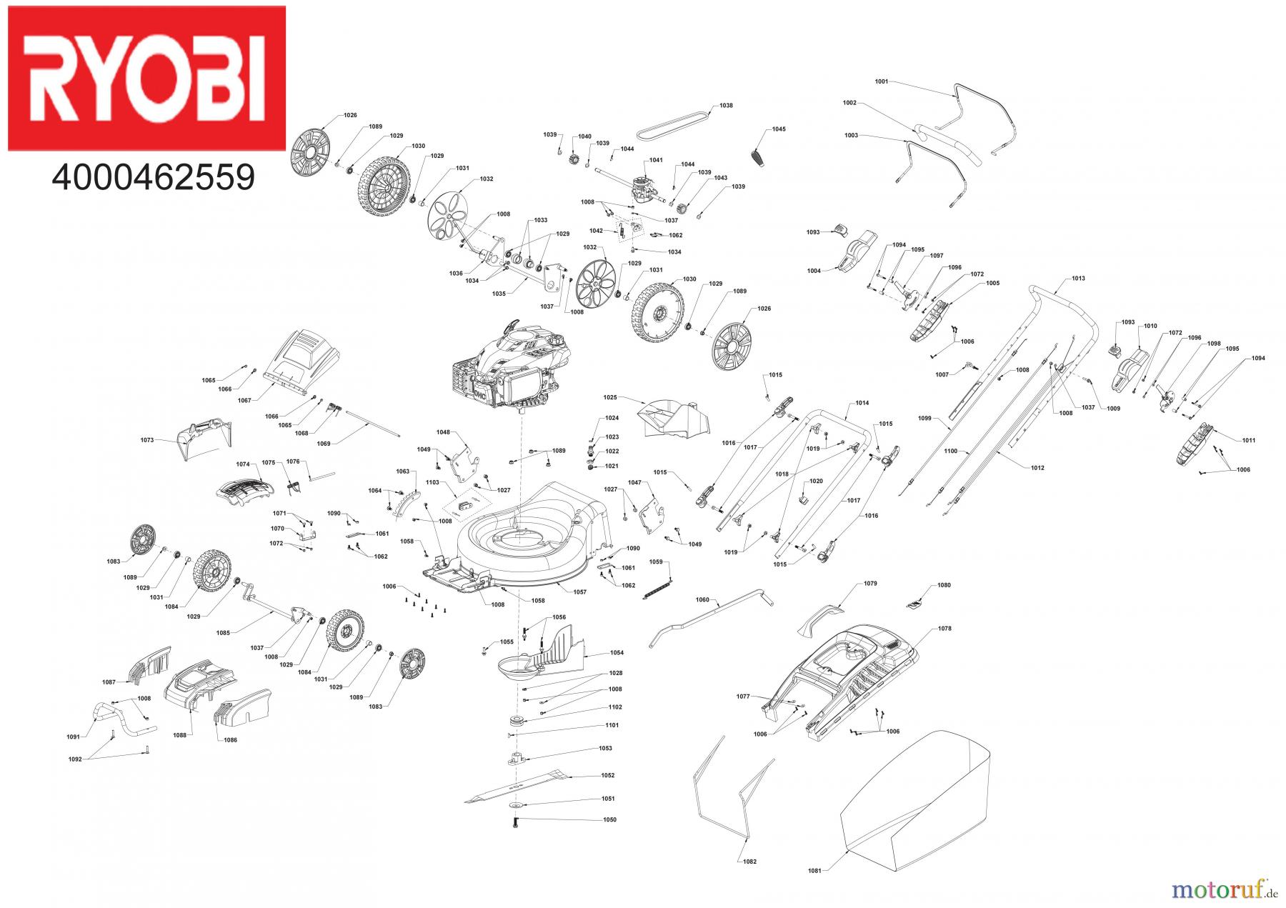  Ryobi Rasenmäher Benzin RLM53190YV Grundgeraet