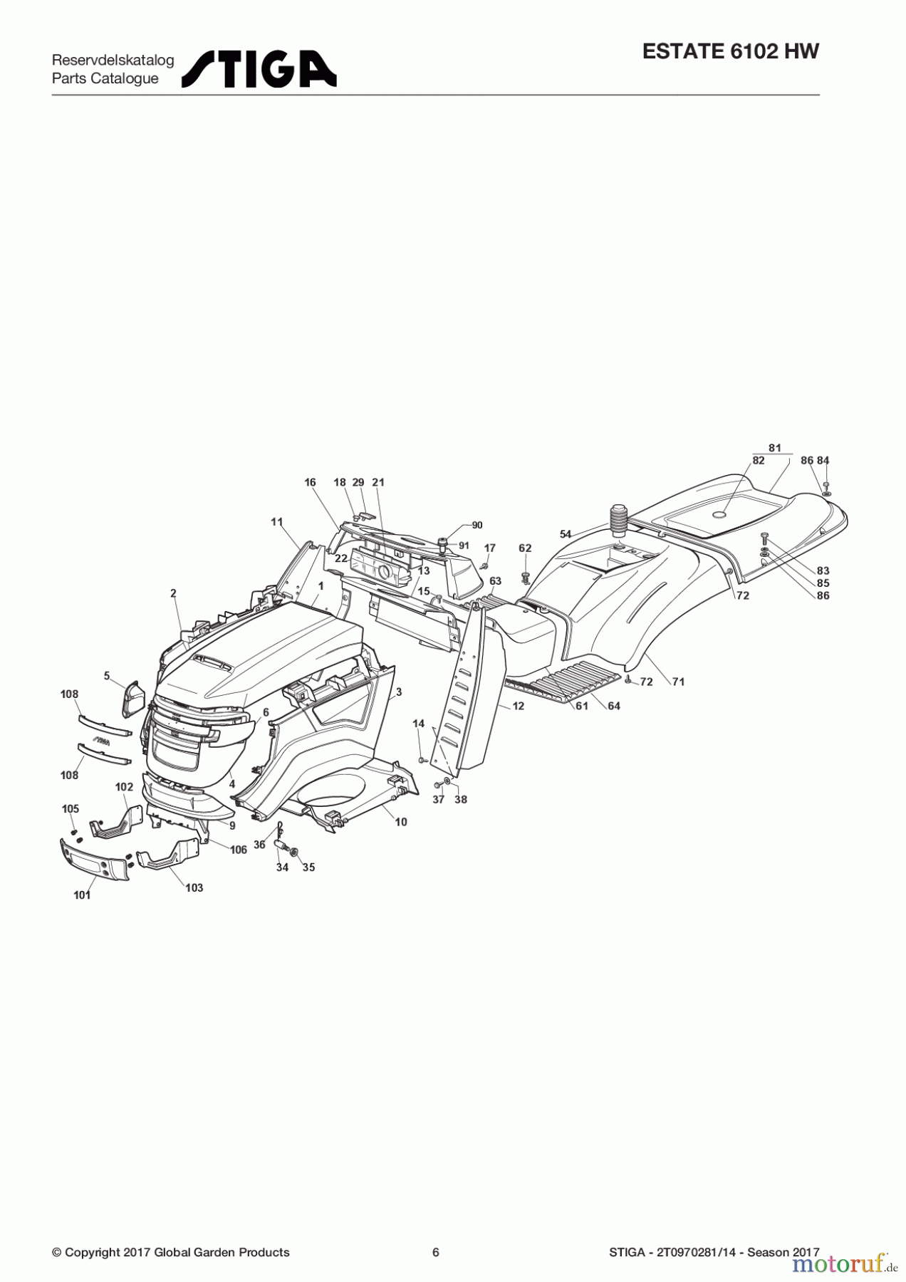  Stiga Aufsitzmäher Baujahr 2017 ESTATE 6102 HW 2T0970281/14 - Season 2017 Body