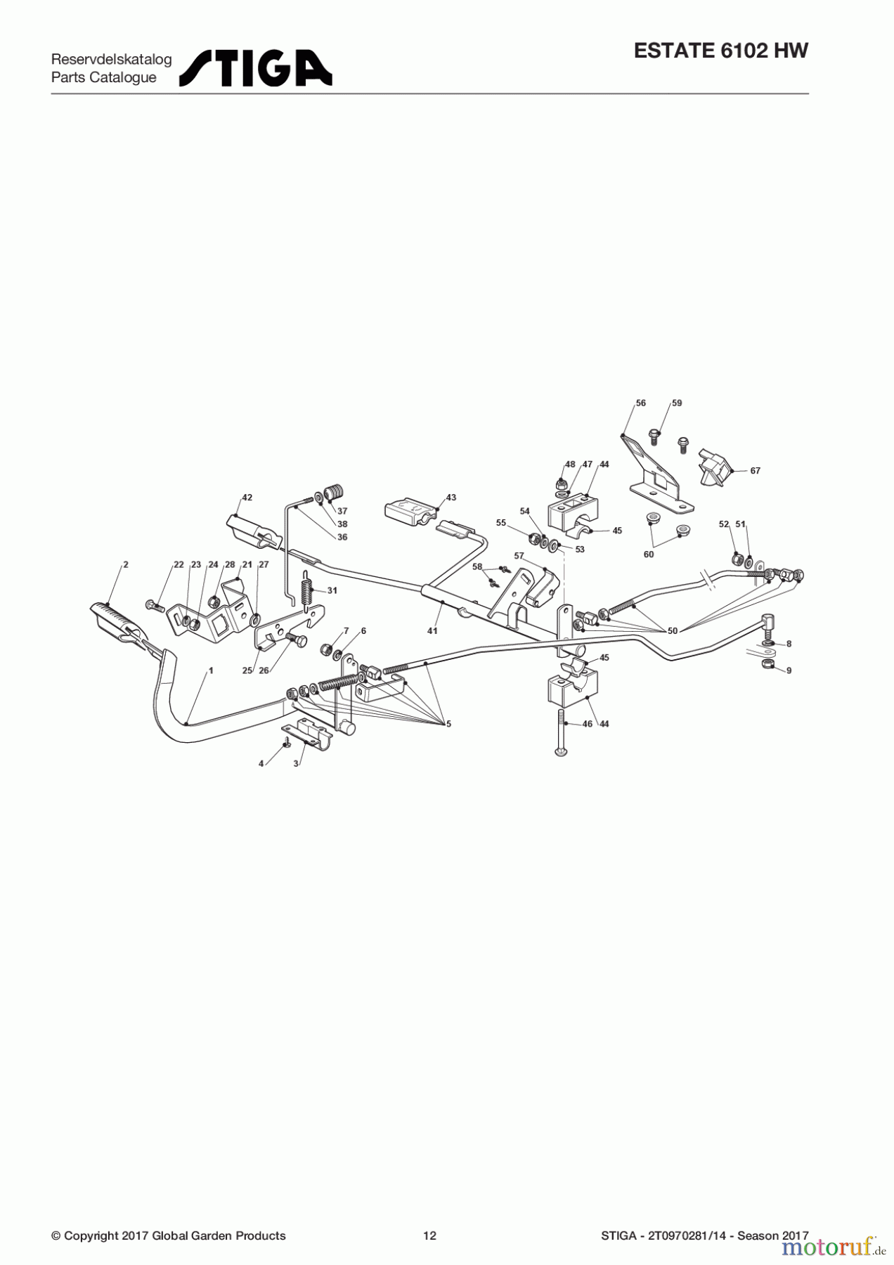  Stiga Aufsitzmäher Baujahr 2017 ESTATE 6102 HW 2T0970281/14 - Season 2017 Brake And Gearbox Controls