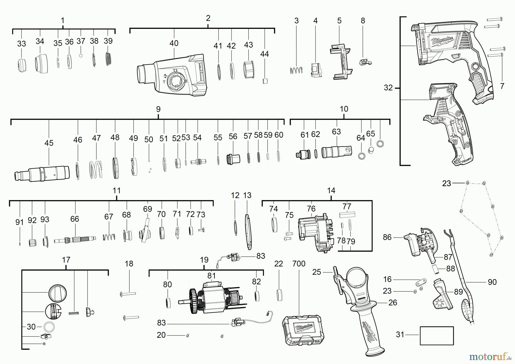 Milwaukee Kabelgeführte Geräte Bohren und Meißeln SDS-Plus PH 26 T KOMBIHAMMER Seite 1