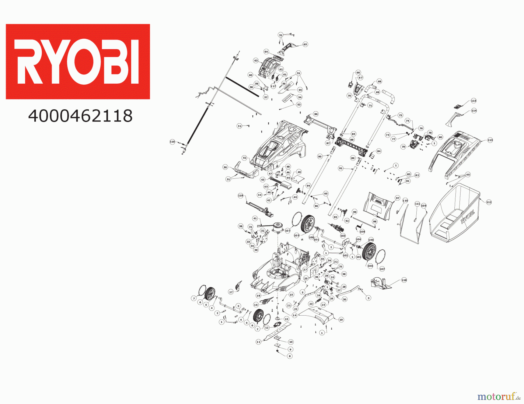 Ryobi Rasenmäher Akku RLM36X46H5P 36V Akku Rasenmäher Seite 1
