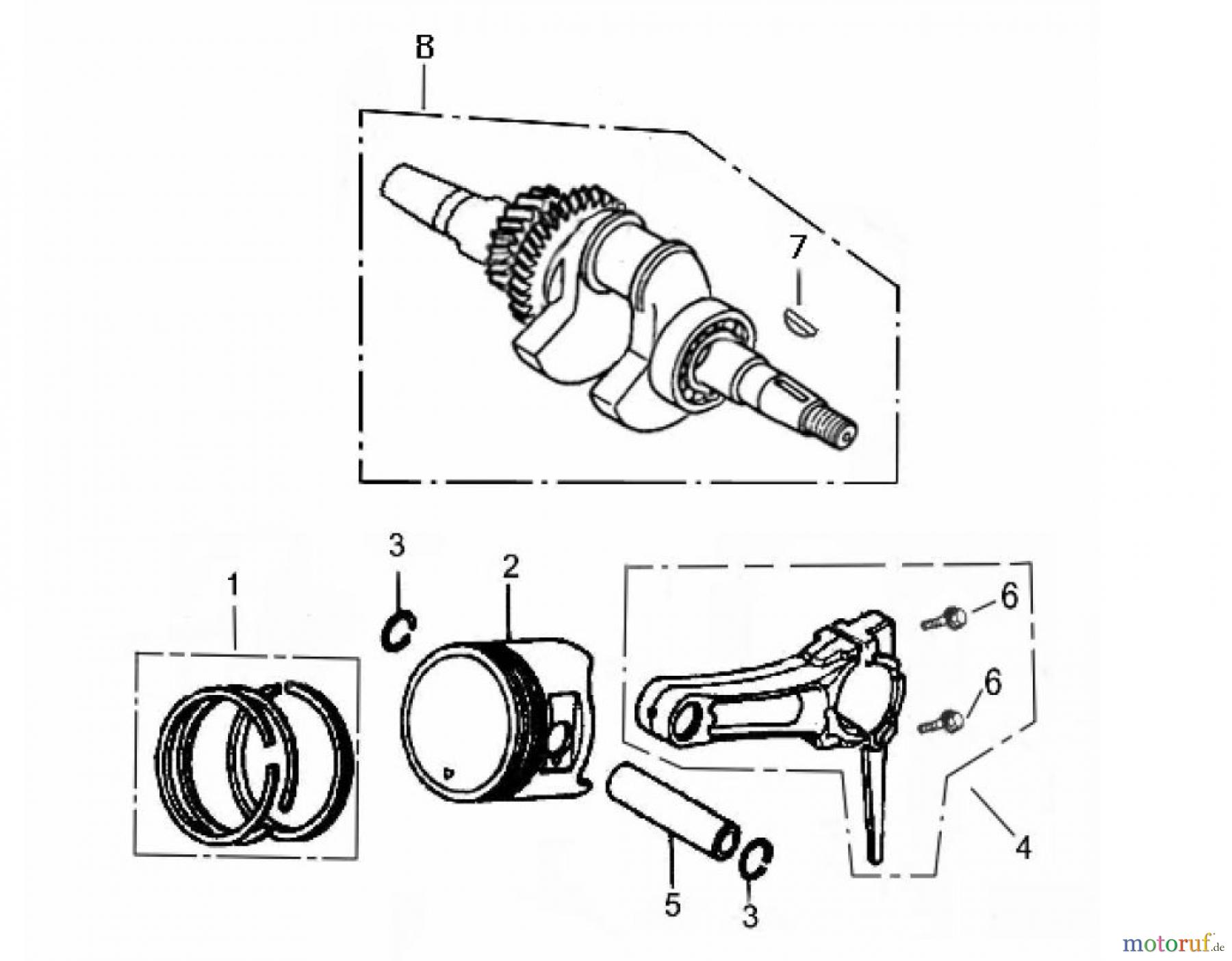 LONCIN Motoren LC165F, LC165FD, LC170F, LC170FD Kurbelwelle, Kolben, Pleuel