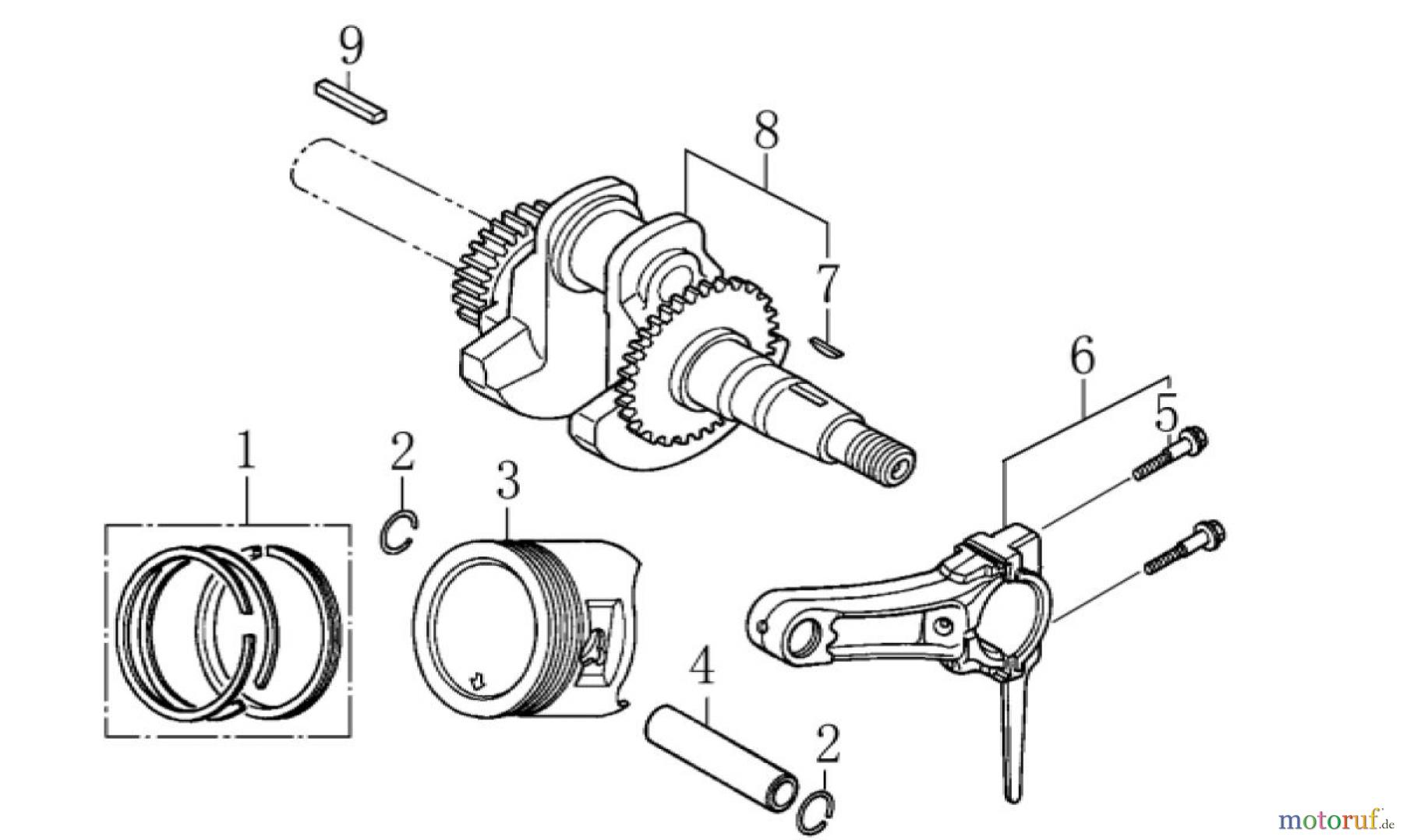 LONCIN Motoren LC168F(D)-1、LC168F(D)-2、LC168F(D)-1B、LC168F(D)-2B、LC168F(D)-1C、LC168F(D)-2C、G160F(D)、G200F(D)、G160F(D)-B、G200F(D)-B、G160F(D)-C、G200F(D)-C Kurbelwelle, Kolben