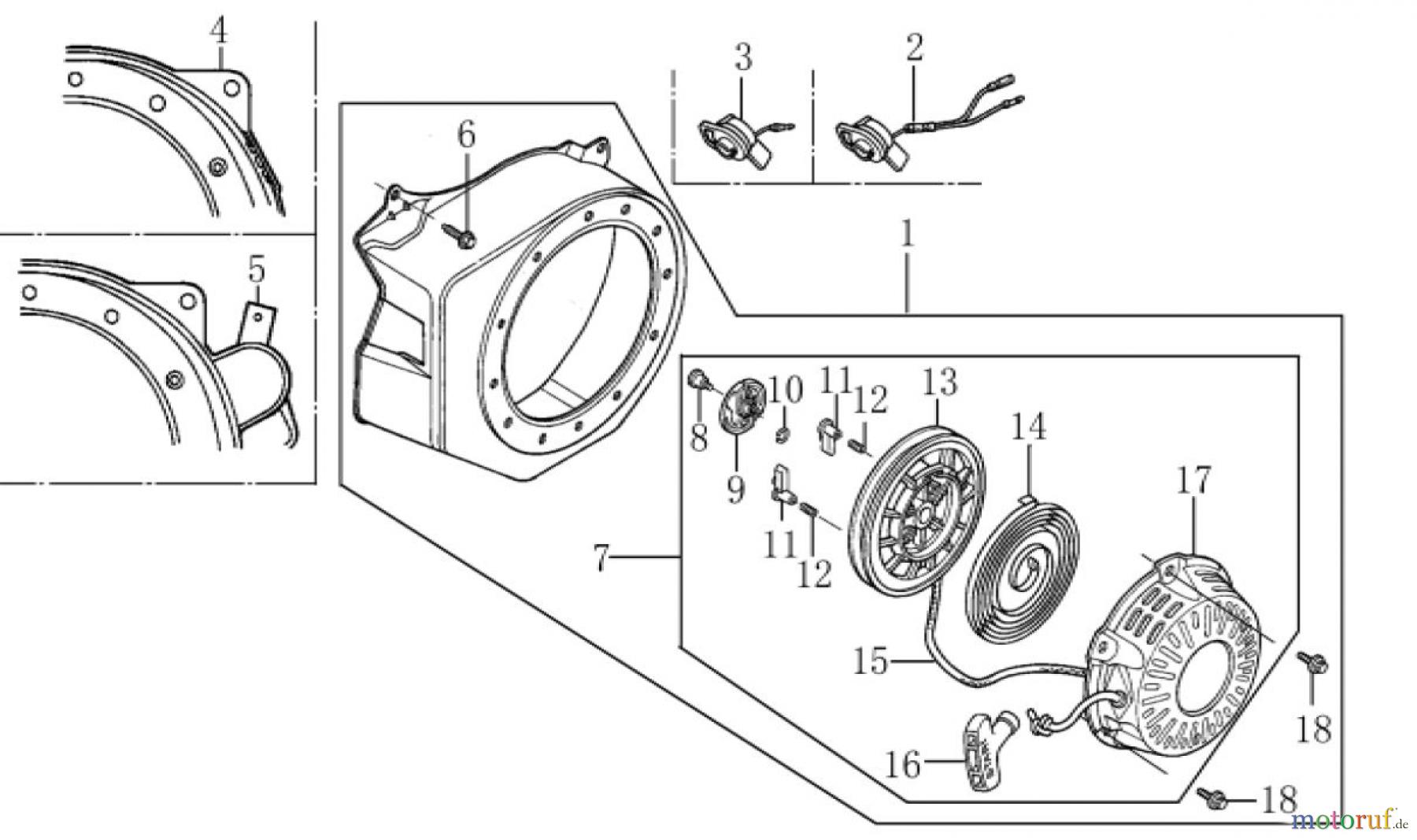 LONCIN Motoren LC168F(D)-1、LC168F(D)-2、LC168F(D)-1B、LC168F(D)-2B、LC168F(D)-1C、LC168F(D)-2C、G160F(D)、G200F(D)、G160F(D)-B、G200F(D)-B、G160F(D)-C、G200F(D)-C Seilzugstarter