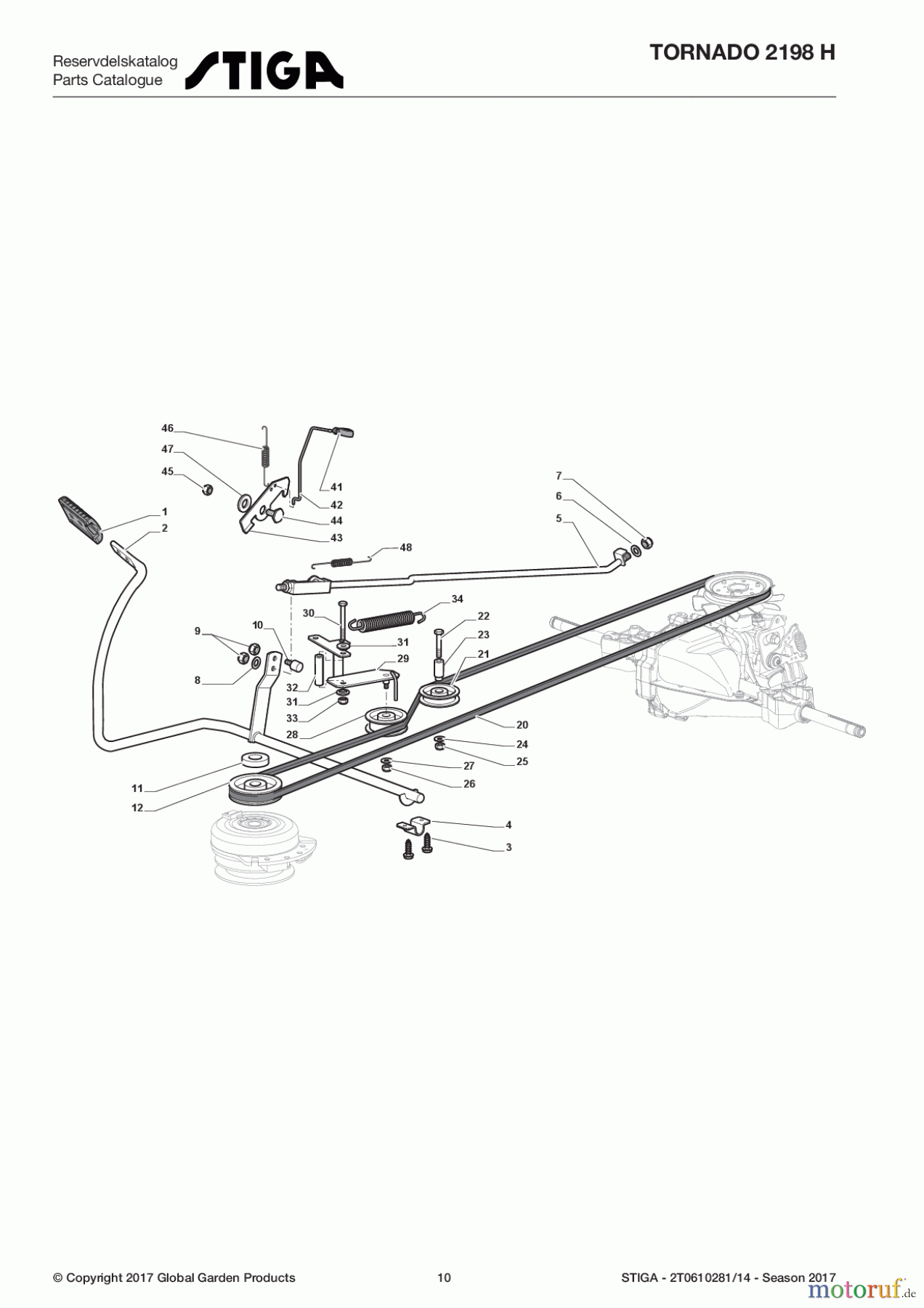  Stiga Aufsitzmäher Baujahr 2017 TORNADO 2198 H 2T0610281/14 - Season 2017 Brake And Gearbox Controls