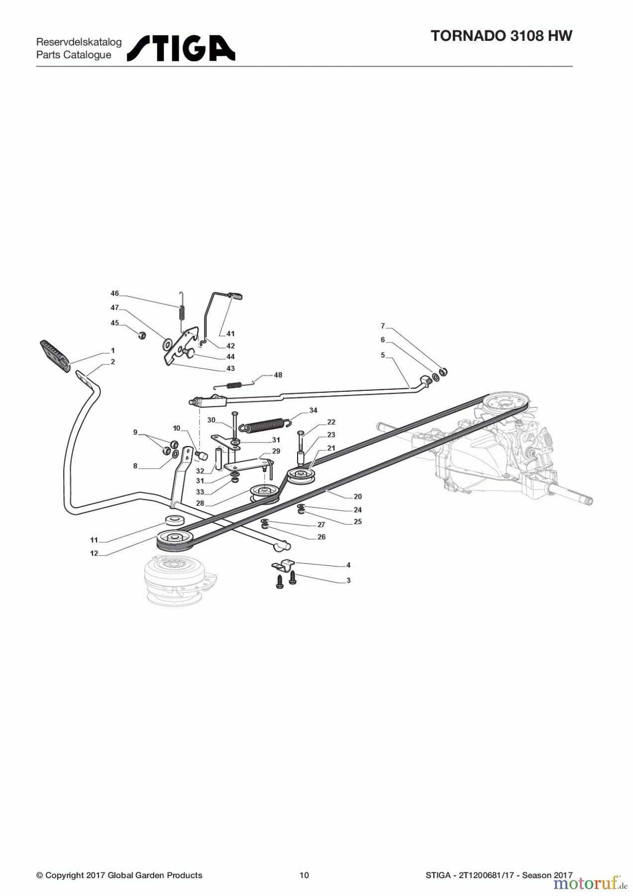  Stiga Aufsitzmäher Baujahr 2017 TORNADO 3108 HW 2T1200681/17 - Season 2017 Brake And Gearbox Controls