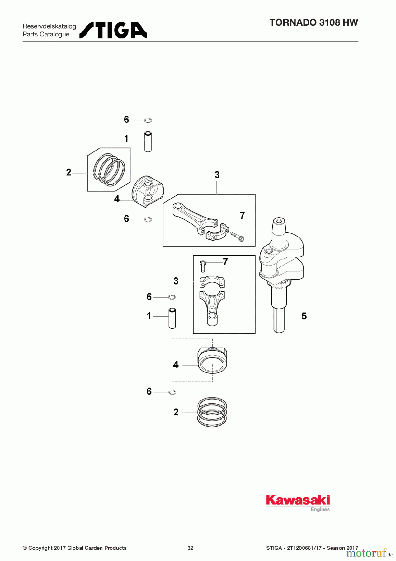 Stiga Aufsitzmäher Baujahr 2017 TORNADO 3108 HW 2T1200681/17 - Season 2017 Piston/Crankshaft