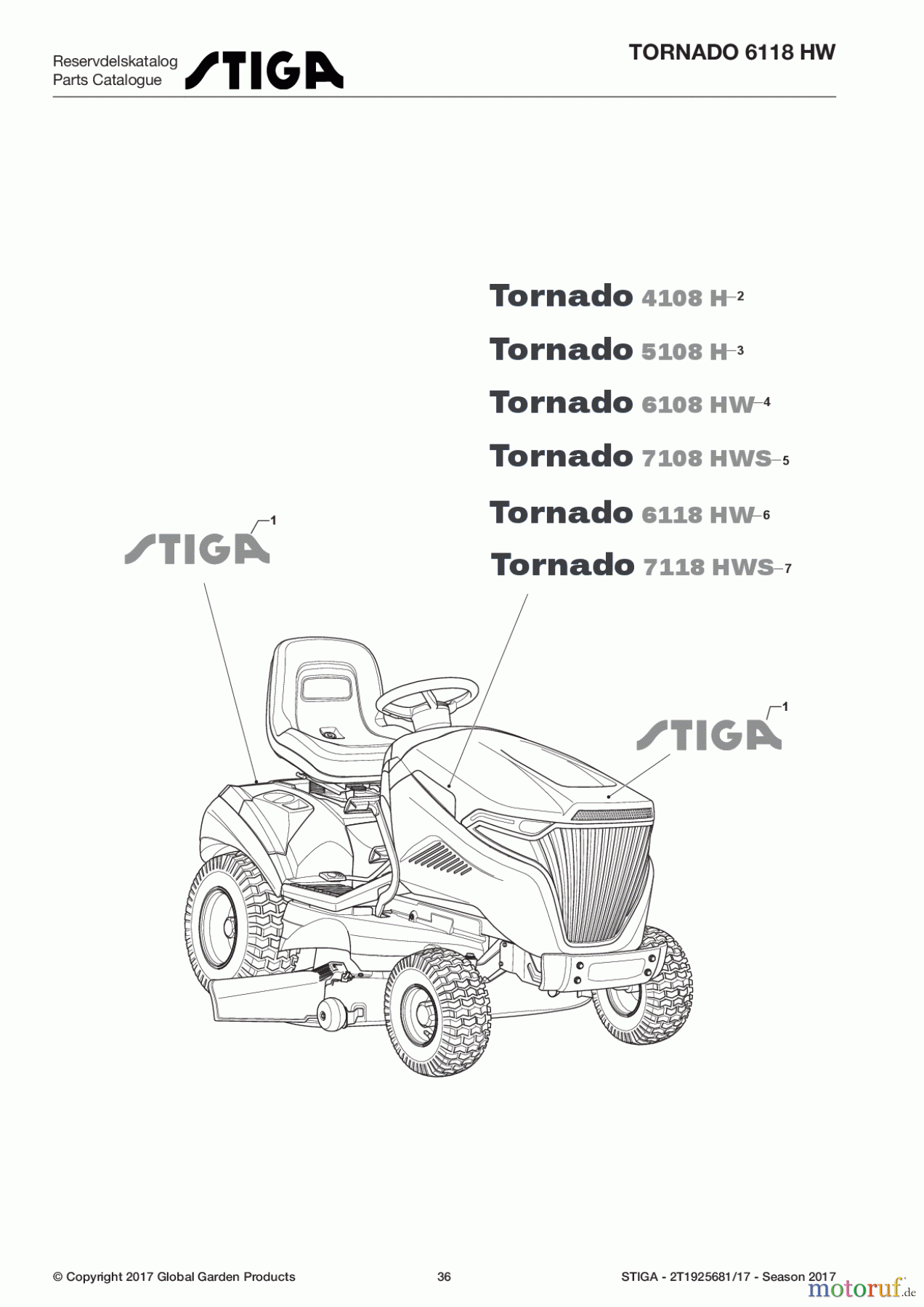 Stiga Aufsitzmäher Baujahr 2017 TORNADO 6118 HW 2T1925681/17 - Season 2017 Aesthetic Labels