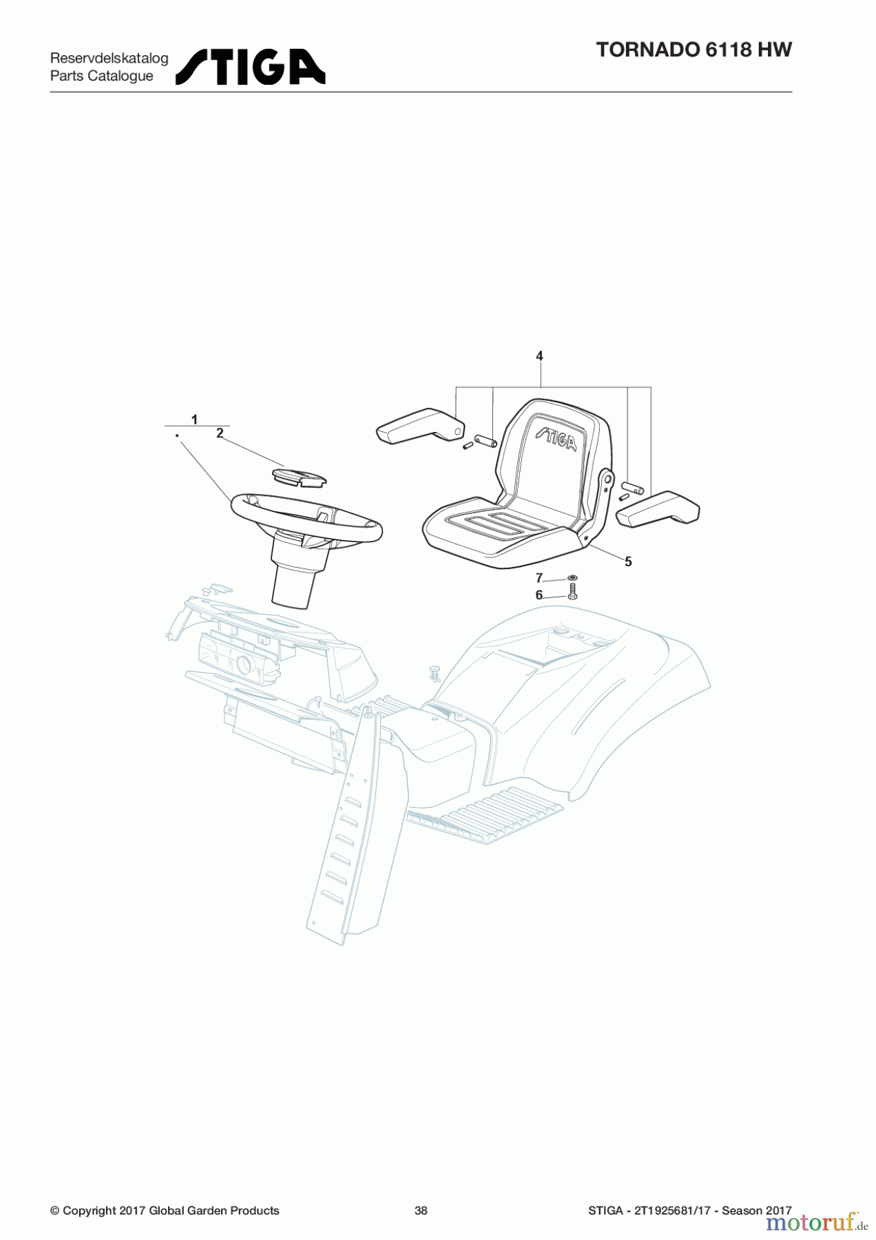Stiga Aufsitzmäher Baujahr 2017 TORNADO 6118 HW 2T1925681/17 - Season 2017 Seat & Steering Wheel