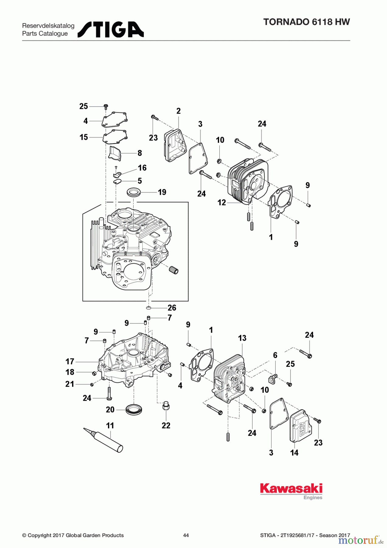  Stiga Aufsitzmäher Baujahr 2017 TORNADO 6118 HW 2T1925681/17 - Season 2017 Cylinder/Crankcase
