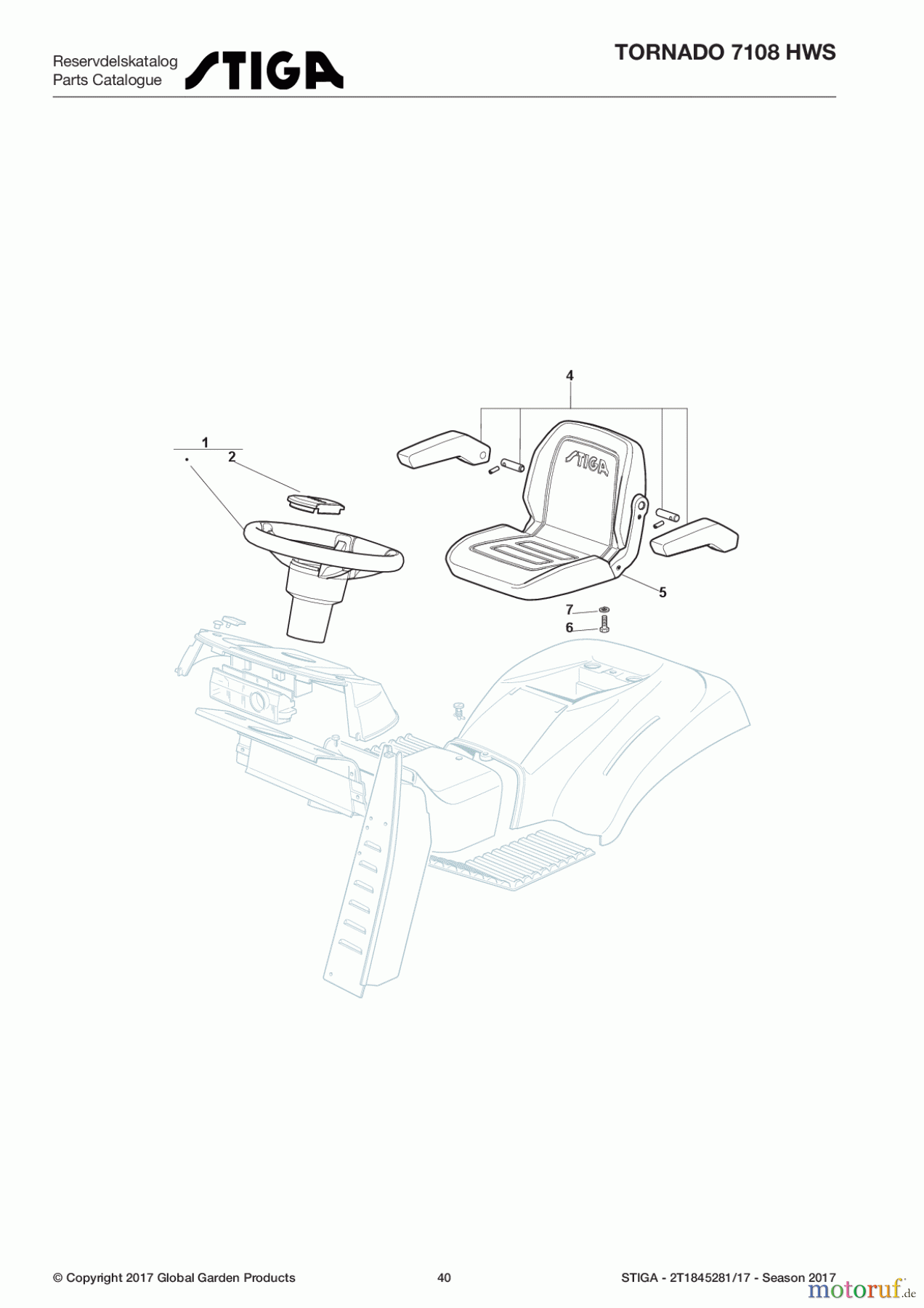 Stiga Aufsitzmäher Baujahr 2017 TORNADO 7108 HWS 2T1845281/17 - Season 2017 Seat & Steering Wheel