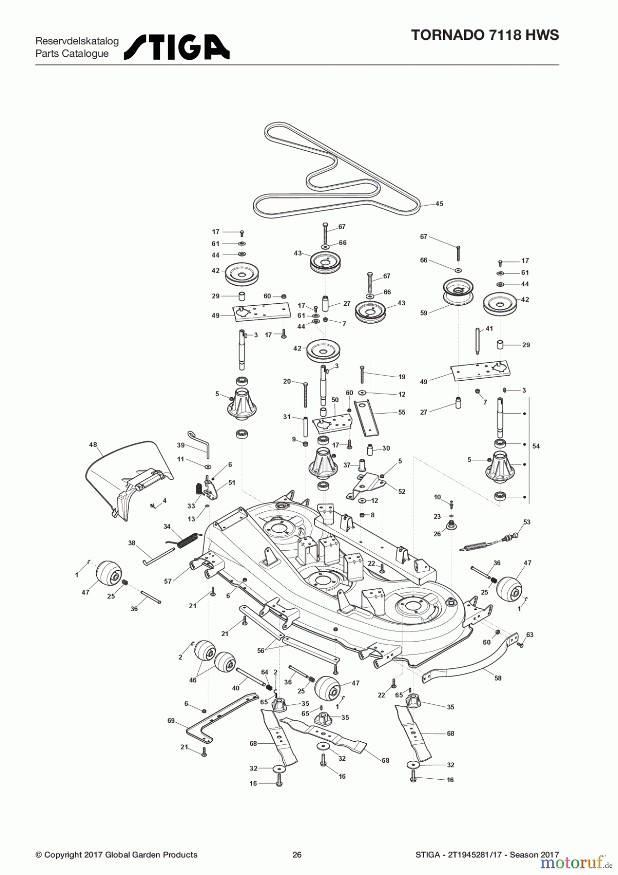 Stiga Aufsitzmäher Baujahr 2017 TORNADO 7118 HWS 2T1945281/17 - Season 2017 Cutting Plate