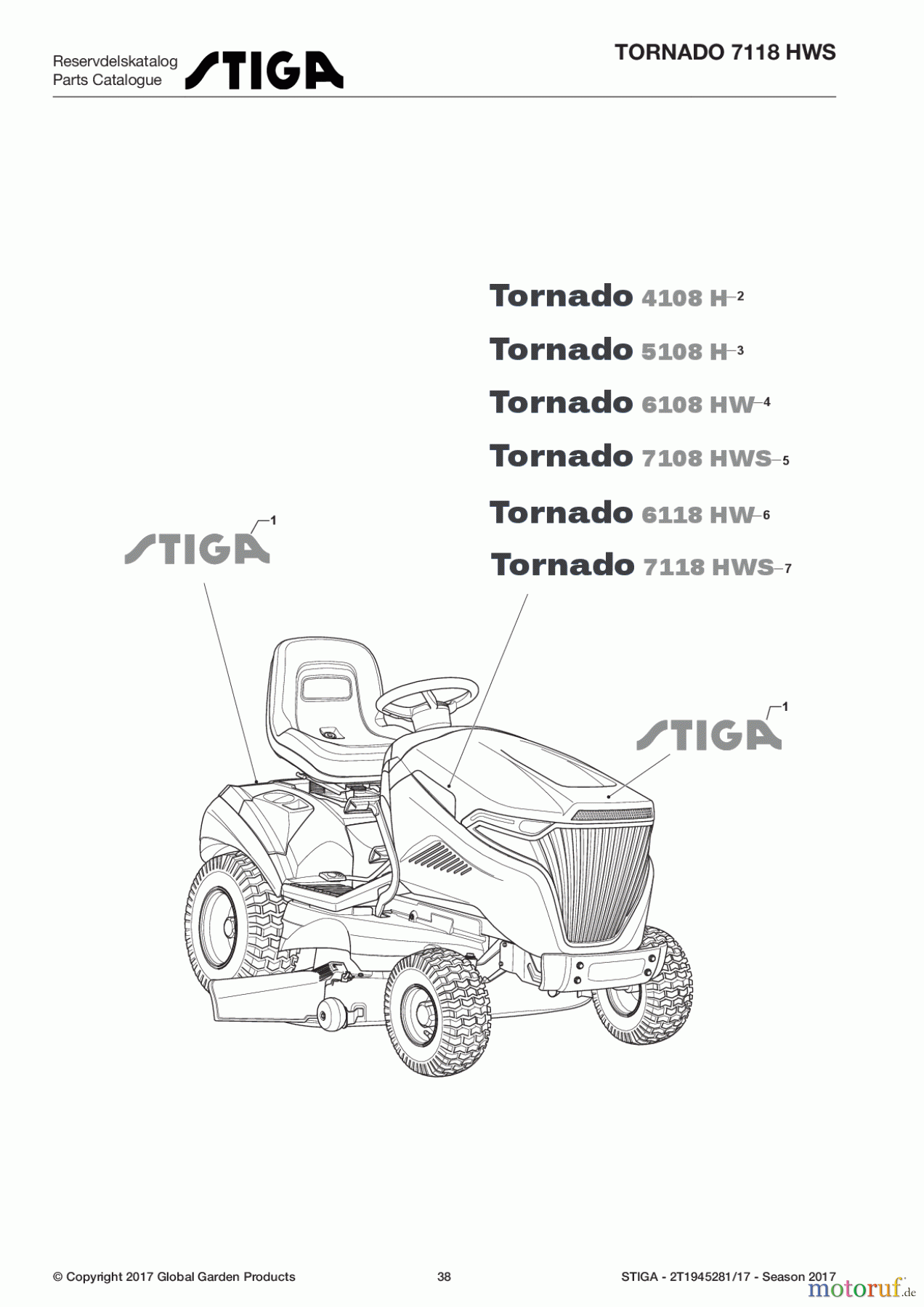 Stiga Aufsitzmäher Baujahr 2017 TORNADO 7118 HWS 2T1945281/17 - Season 2017 Aesthetic Labels