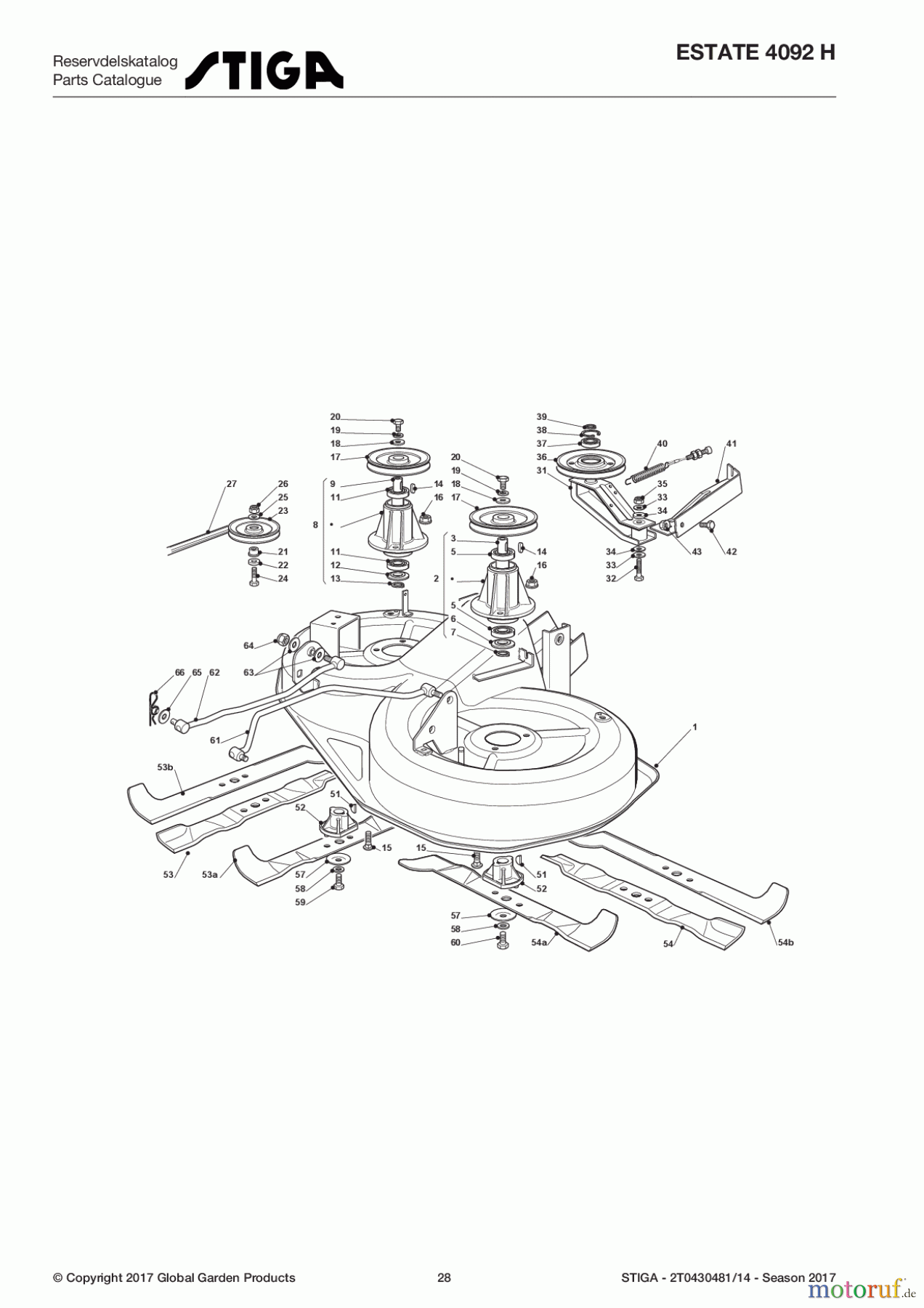 Stiga Aufsitzmäher Baujahr 2017 ESTATE 4092 H 2T0430481/14 - Season 2017 Cutting Plate