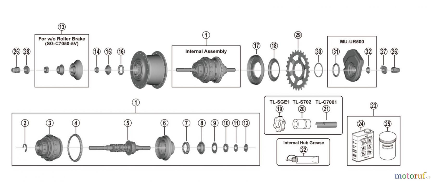Shimano SG Getriebenabe /Nabenschaltung SG-C7050-5R-5V-4455B NEXUS 5-Gang E-Bike Dedicated DI2 Nabenschaltung