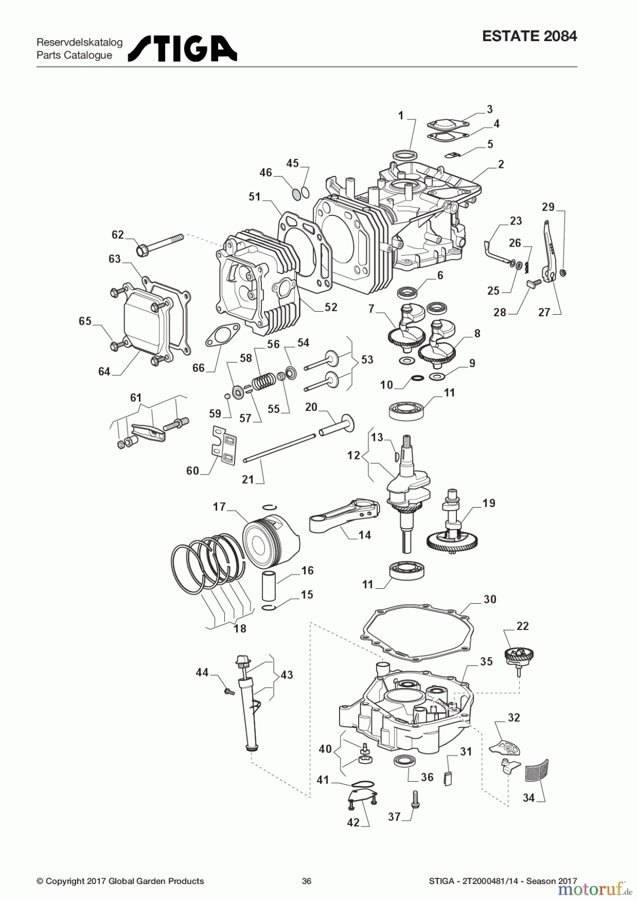Stiga Aufsitzmäher Baujahr 2017 ESTATE 2084 2T2000481/14 - Season 2017 Engine - Piston, Crankshaft
