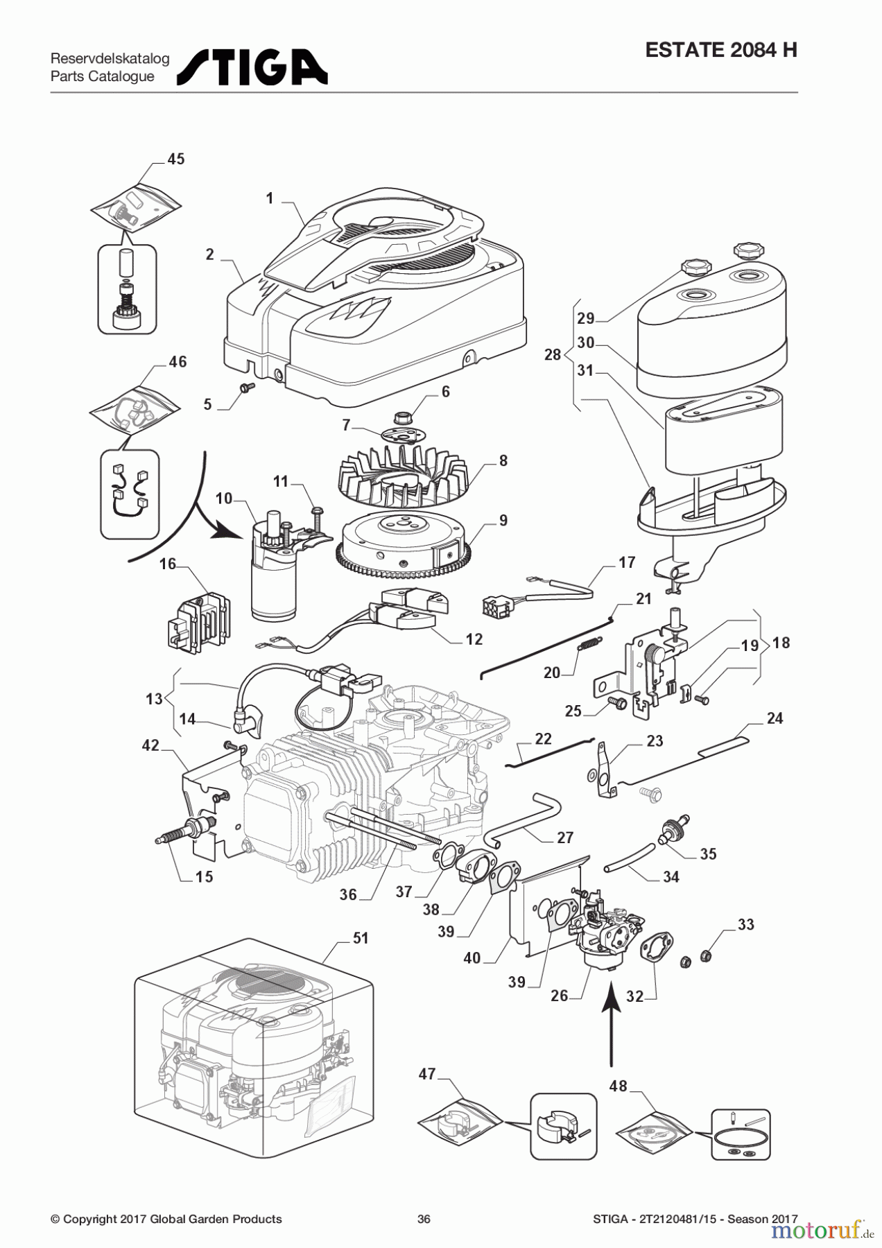  Stiga Aufsitzmäher Baujahr 2017 ESTATE 2084 H 2T2120481/15 - Season 2017 Engine - Carburettor, Air Cleaner Assy