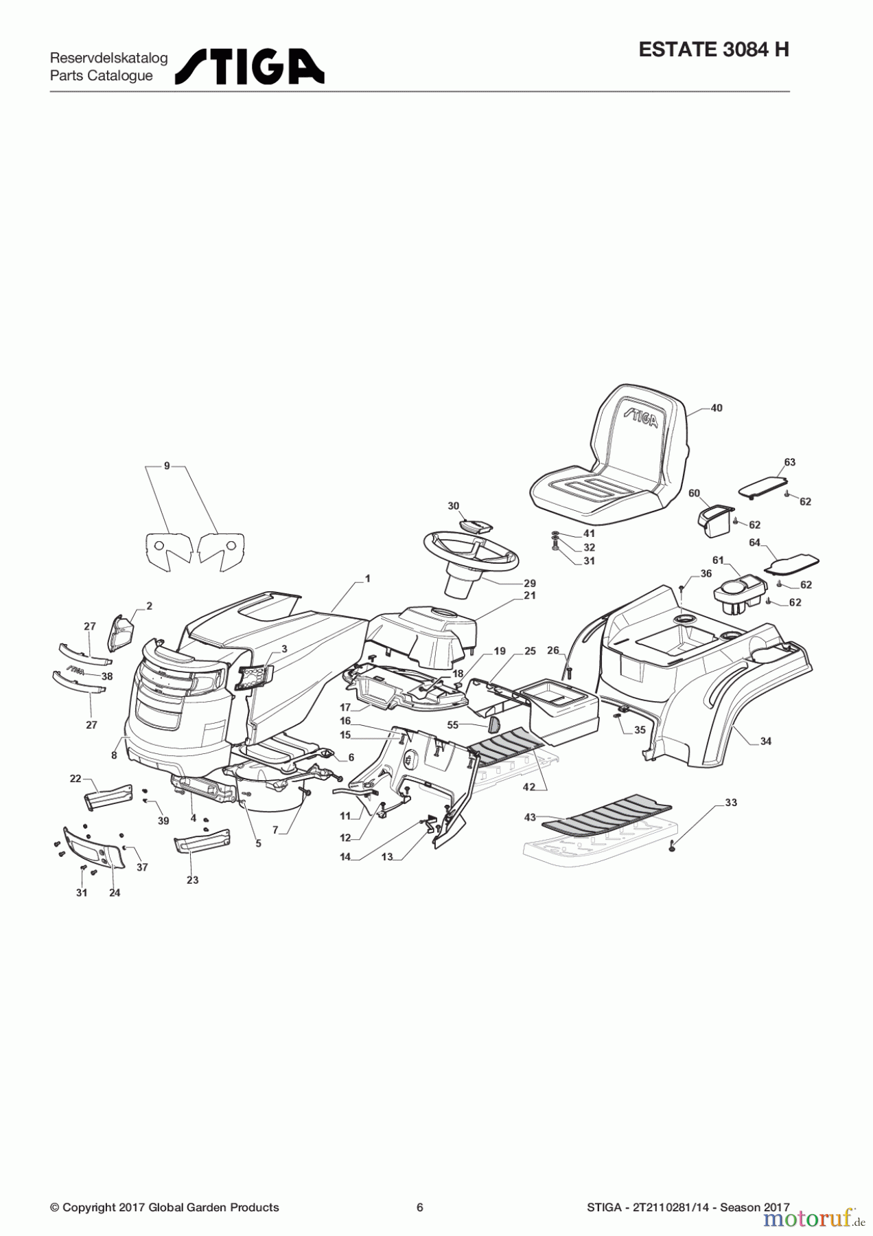 Stiga Aufsitzmäher Baujahr 2017 ESTATE 3084 H 2T2110281/14 - Season 2017 Body