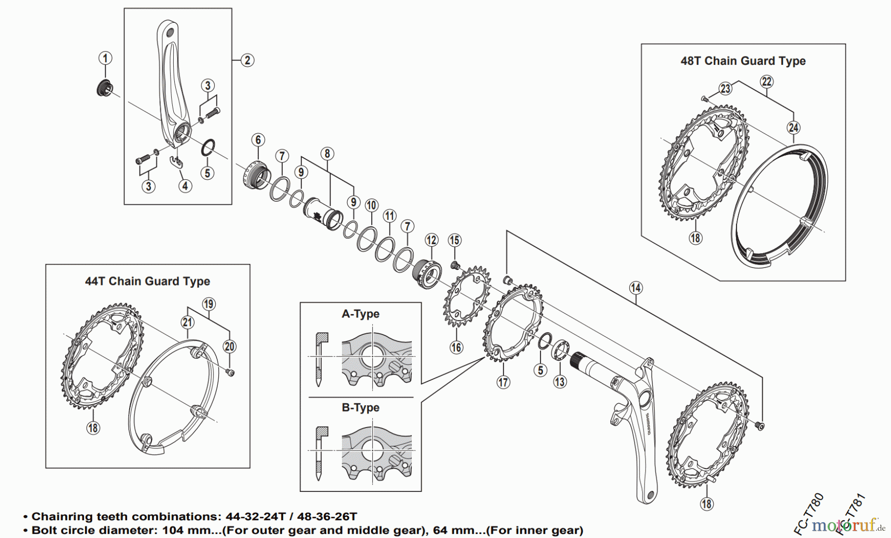 Shimano FC Front Chainwheel - Kurbelsatz, Vorderes Kettenblatt FC-T551 Front Chainwheel