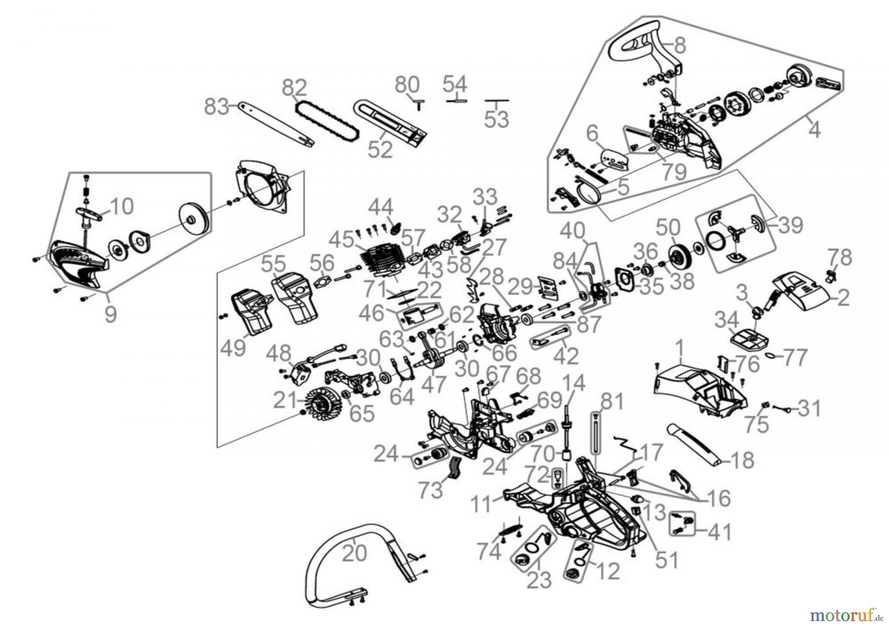 Güde Brennholzbearbeitung Kettensägen Benzin Kettensägen Benzinkettensäge KS 400-41 V - 95010 Ersatzteileversion FSL95010-01