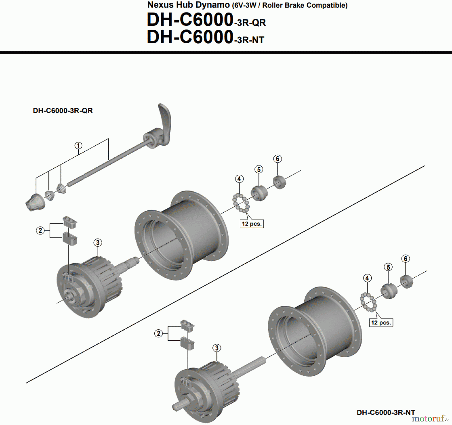 Shimano DH Dynamo Hub - Nabendynamo DH-C6000-3R Nexus Hub Dynamo (6V-3W / Roller Brake Compatible)