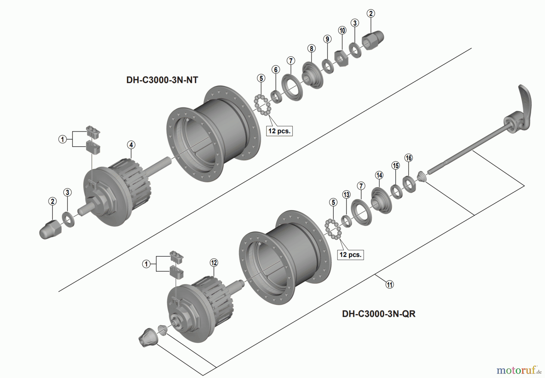 Shimano DH Dynamo Hub - Nabendynamo DH-C3000-3N-NT, DH-C3000-3N-QR NEXUS Hub Dynamo (6V-3W)