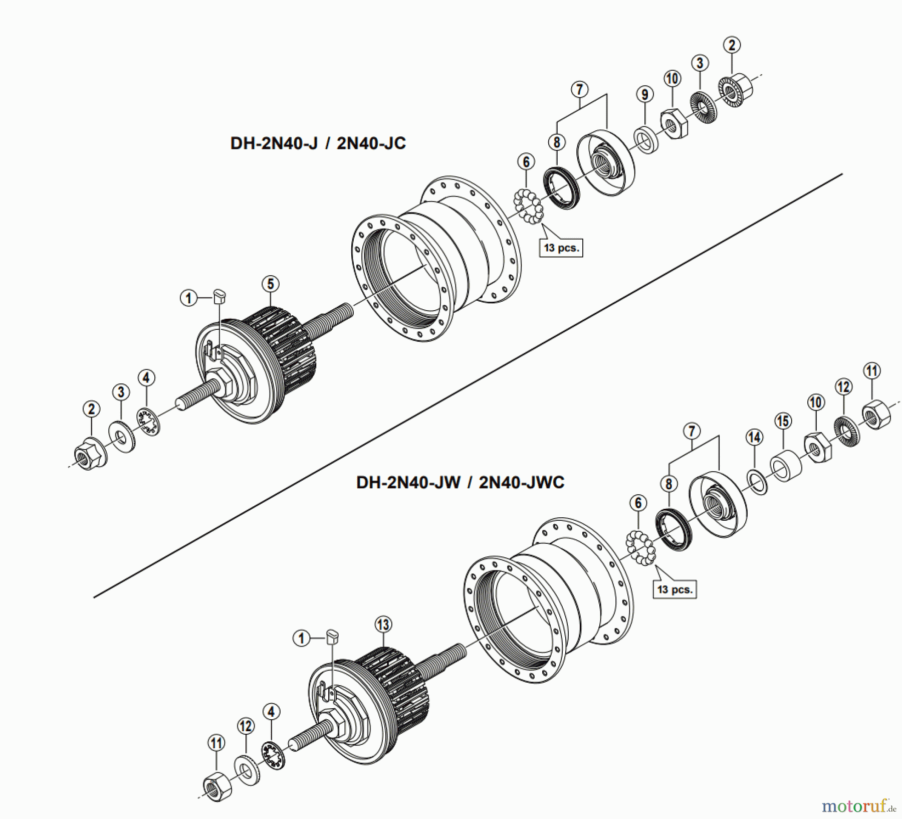 Shimano DH Dynamo Hub - Nabendynamo DH-2N40-J, DH-2N40-JC, DH-2N40-JW, DH-2N40-JWC Nexus Hub Dynamo (6V-2.4W)