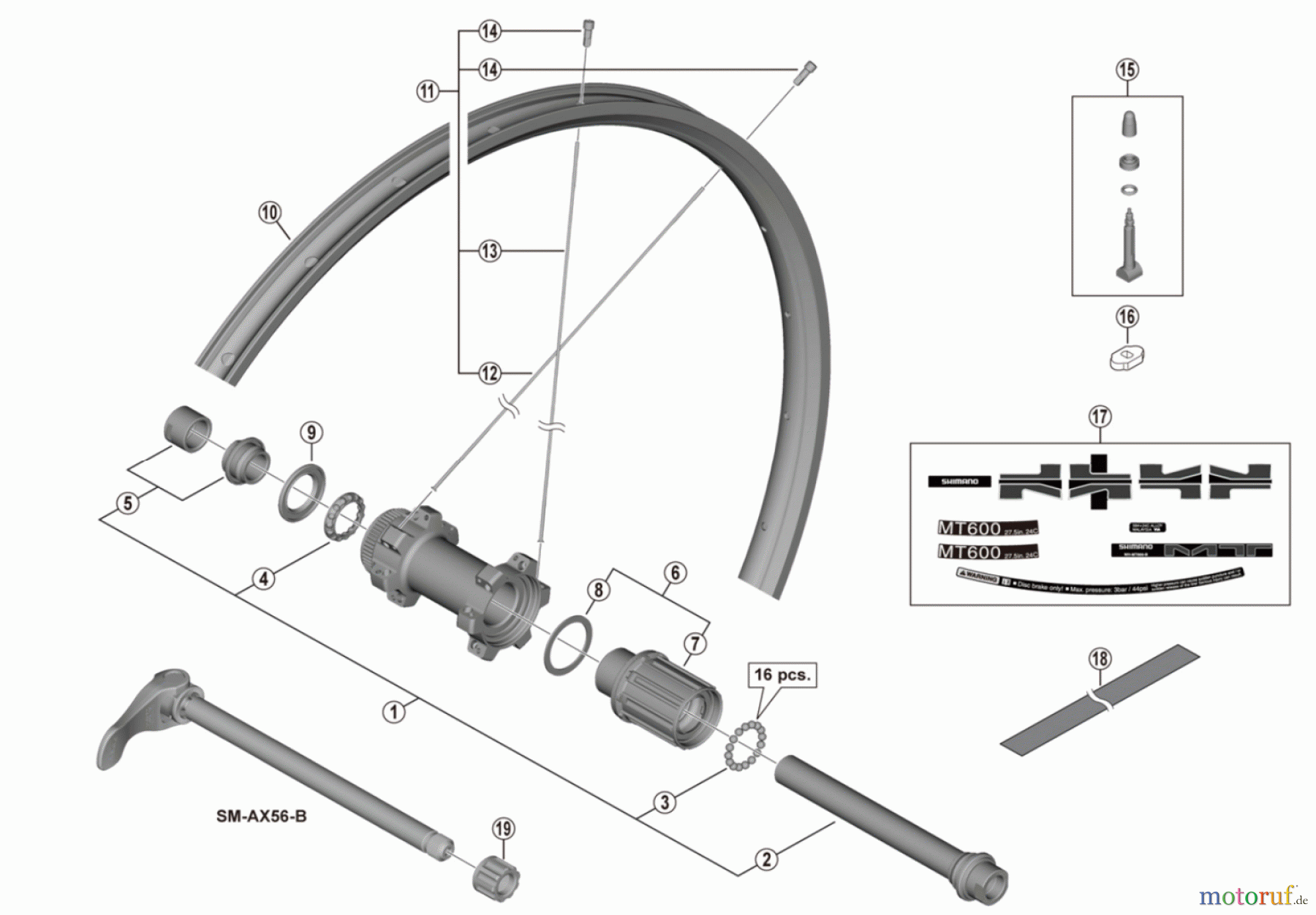 Shimano WH Wheels - Laufräder WH-MT600-TL-R12-B-275 Rear Wheel