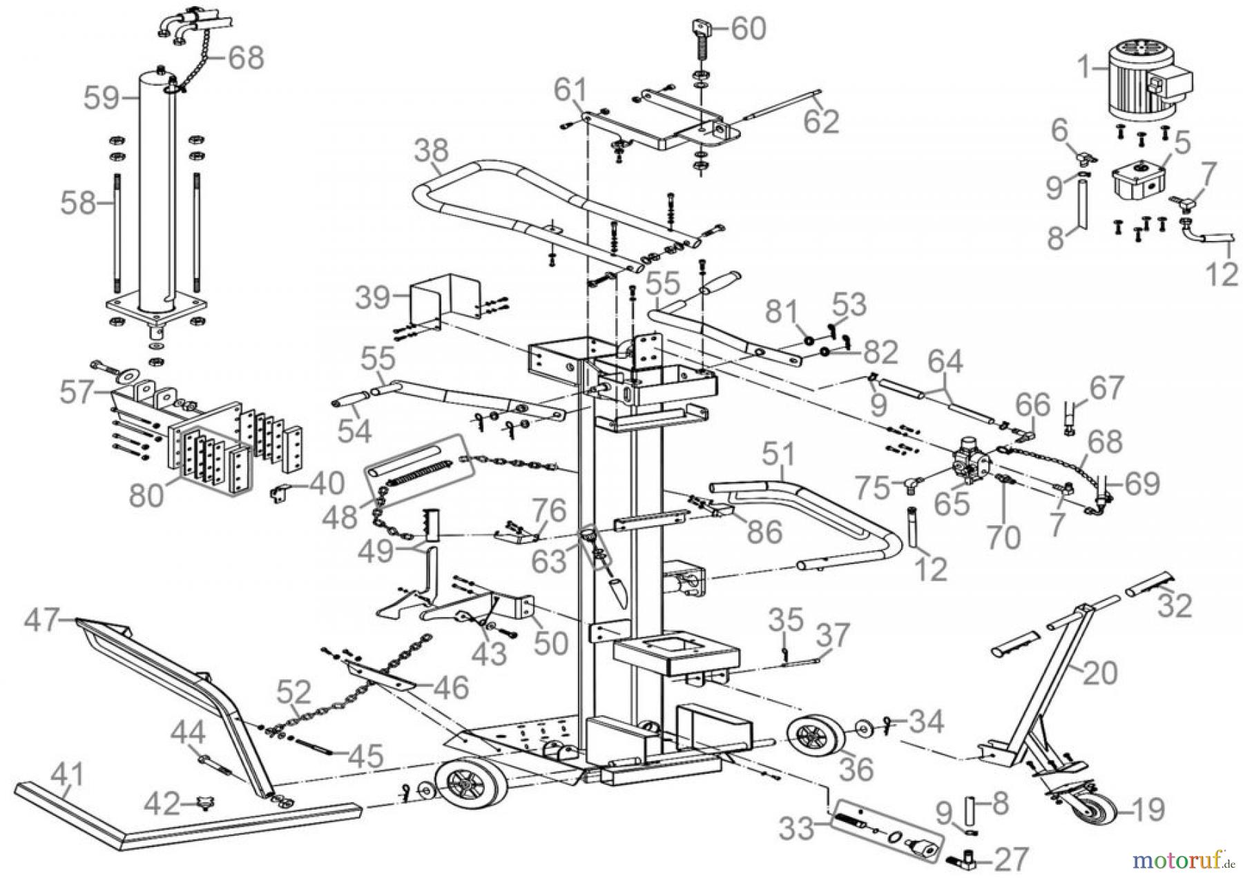 Güde Brennholzbearbeitung Holzspalter über 10 t Spaltdruck Holzspalter GHS 1000/14TE-A - 02061 Ersatzteileversion FSL02061-01