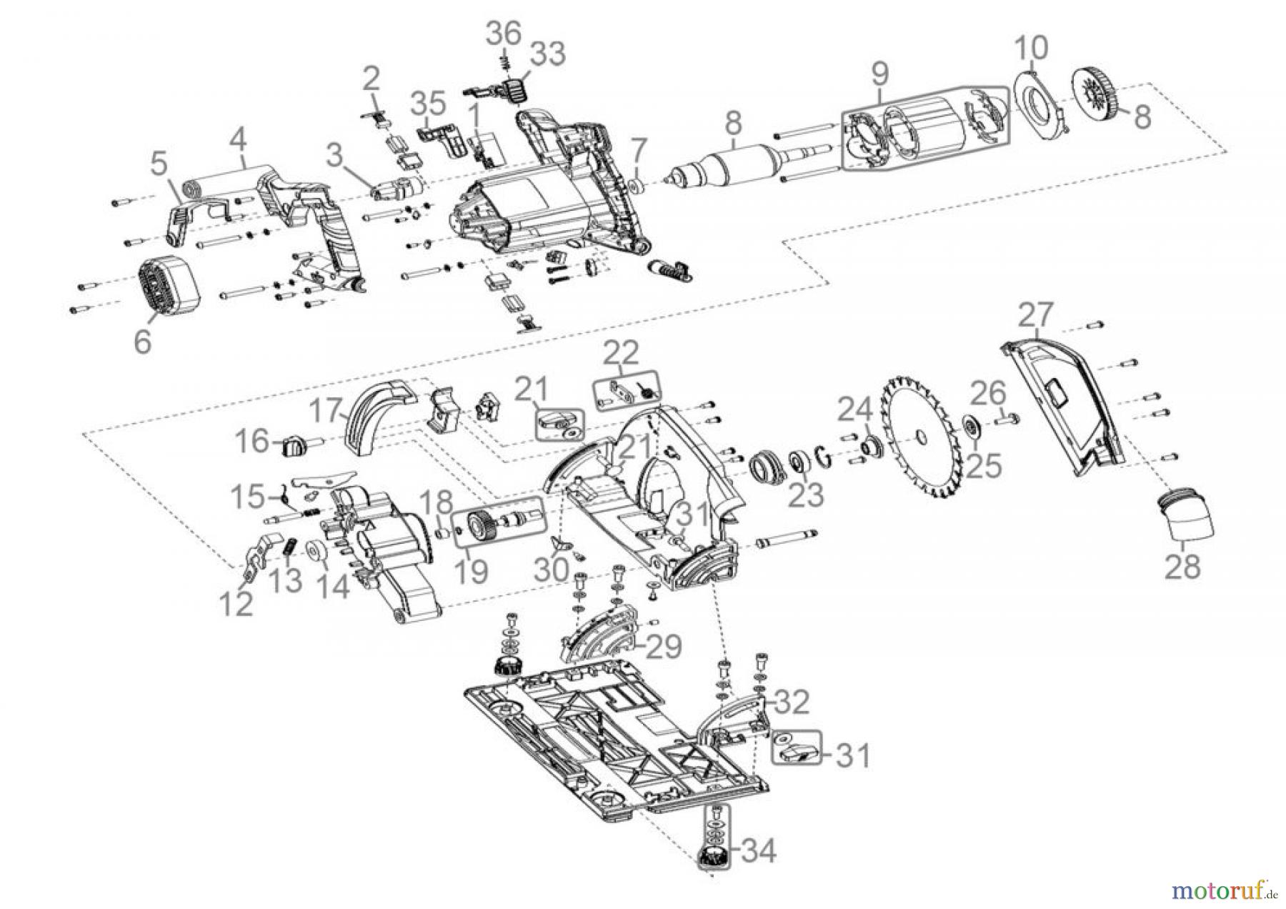  Güde Elektrowerkzeuge E-Werkzeuge Handkreissägen Tauchkreissäge TS 57-1200-Set - 58138 Ersatzteileversion  FSL58138-01