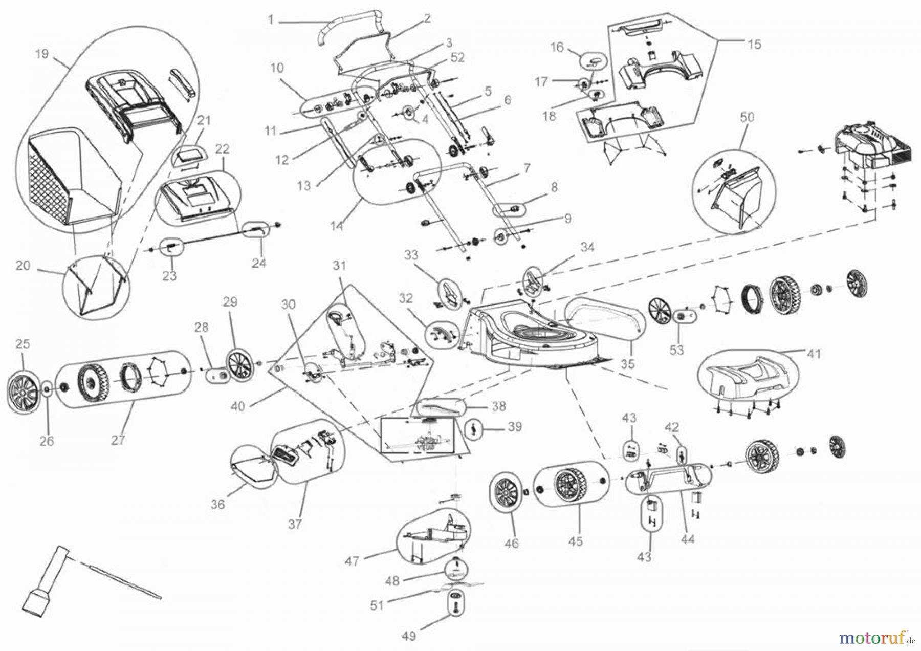 Güde Gartentechnik Rasenmäher Benzin-Rasenmäher Schnittbreite bis 45cm RASENMÄHER PRO 510 BS - 75405 Ersatzteileversion FSL75405-01