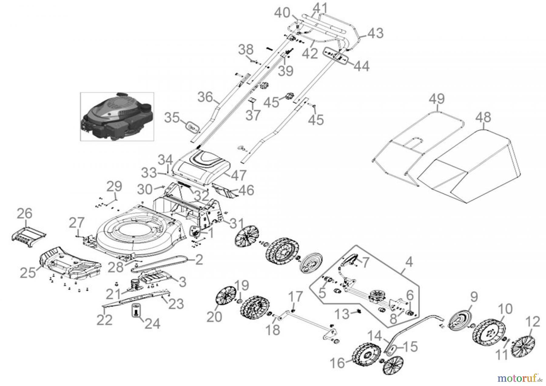 Güde Gartentechnik Rasenmäher Benzin-Rasenmäher Schnittbreite bis 45cm Rasenmäher ECO WHEELER 413.2 R - 95423 Ersatzteileversion FSL95423-01 Seite 1