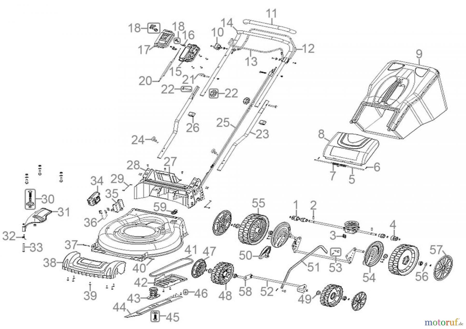 Güde Gartentechnik Rasenmäher Benzin-Rasenmäher Schnittbreite bis 50 cm Rasenmäher ECO WHEELER 464.2 R LI-ES - 95336 Ersatzteileversion FSL95336-01 Seite 1