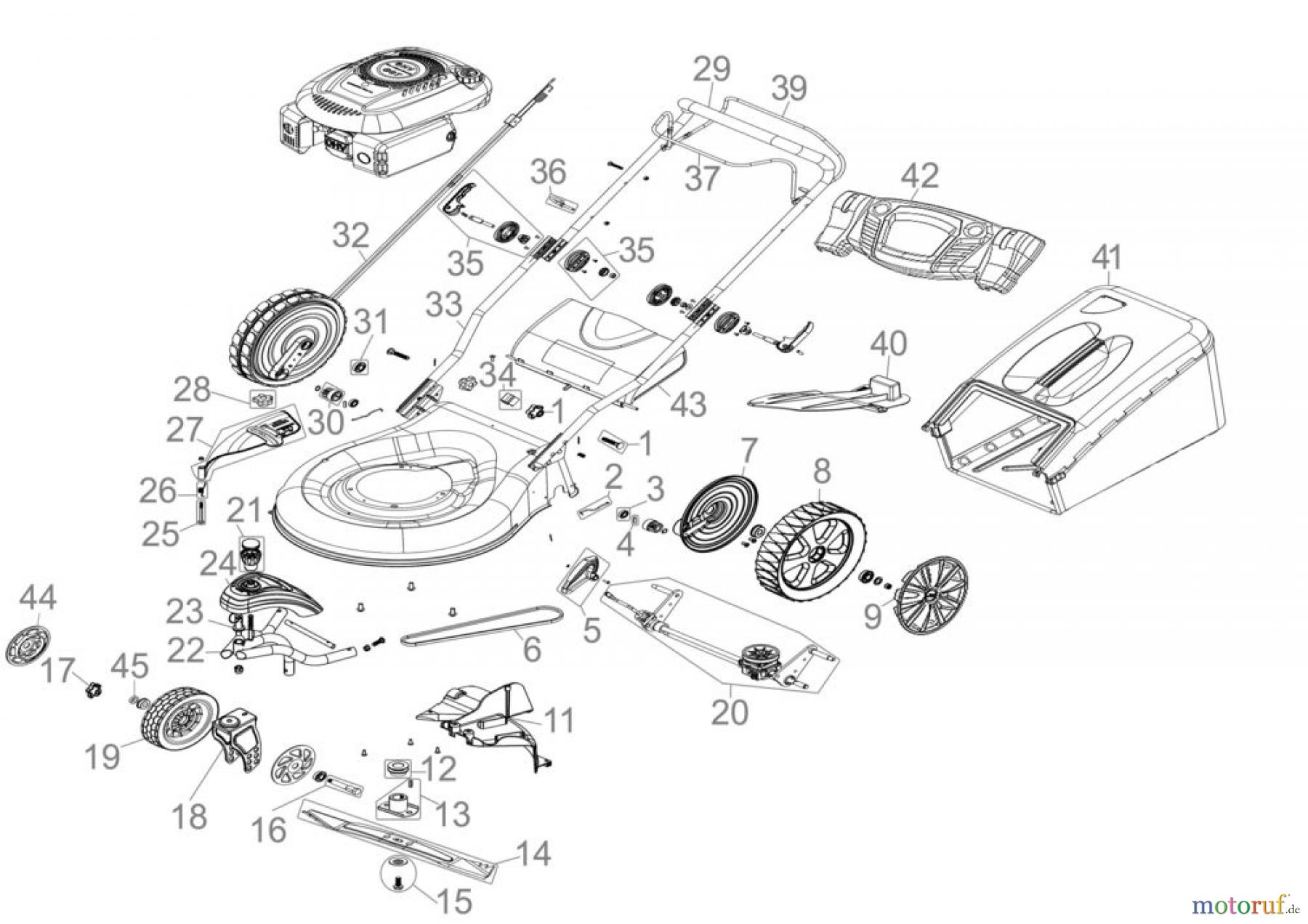 Güde Gartentechnik Rasenmäher Benzin-Rasenmäher Schnittbreite bis 50 cm Rasenmäher BIG WHEELER 464.1 R TRIKE - 95416 Ersatzteileversion FSL95416-01 Seite 1