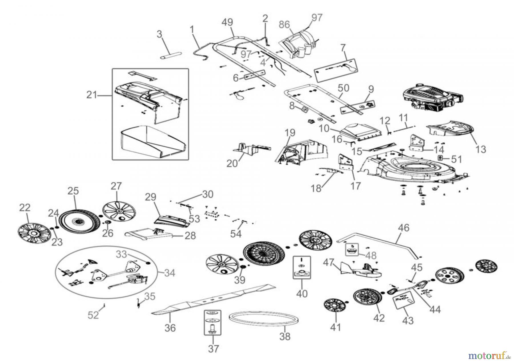 Güde Gartentechnik Rasenmäher Benzin-Rasenmäher Schnittbreite ab 50 cm Rasenmäher BIG WHEELER 514.3 R - 95429 Ersatzteileversion FSL95429-01 Seite 1