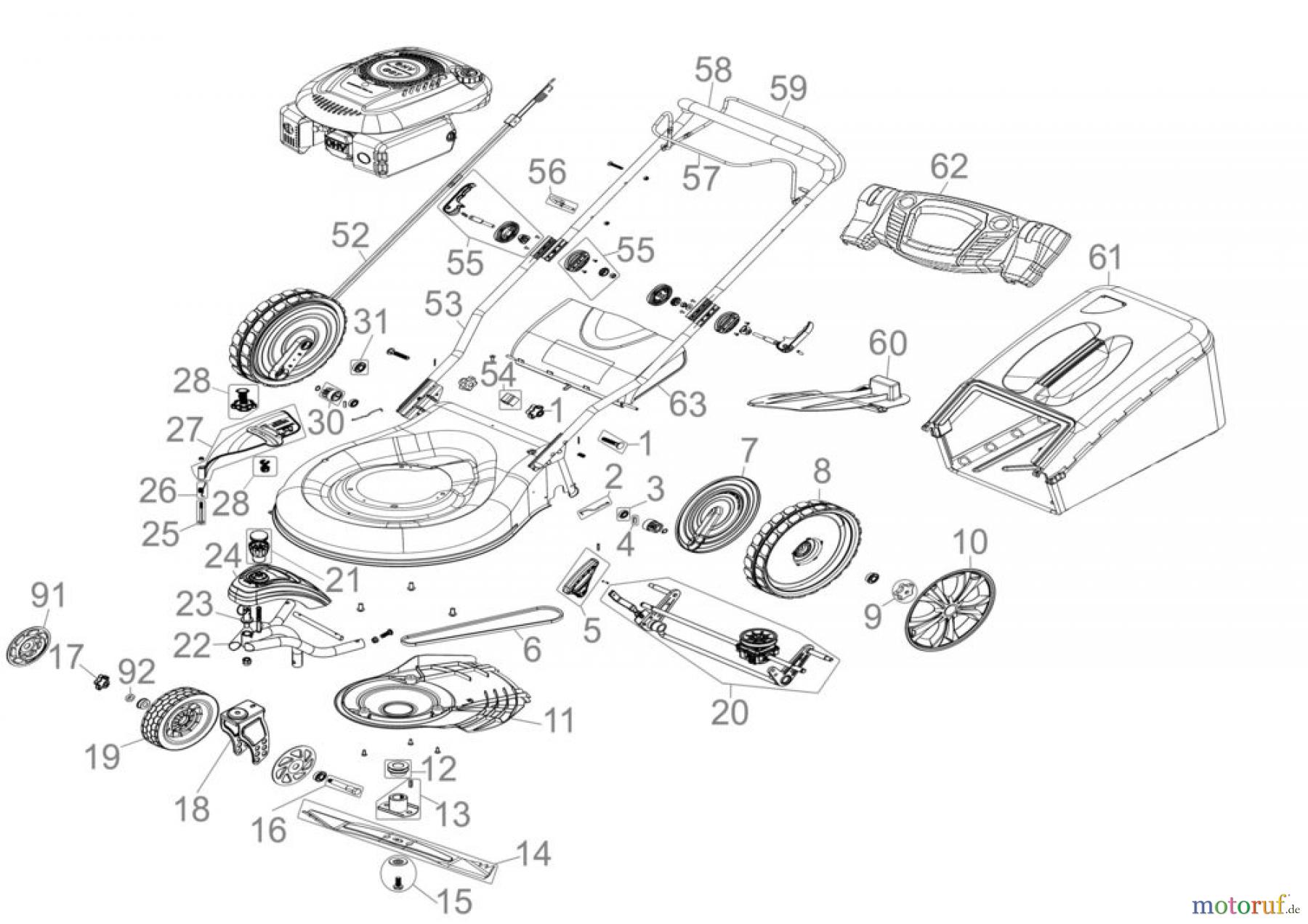 Güde Gartentechnik Rasenmäher Benzin-Rasenmäher Schnittbreite ab 50 cm Rasenmäher BIG WHEELER 554.1 R TRIKE - 95435 Ersatzteileversion FSL95435-01 Seite 1