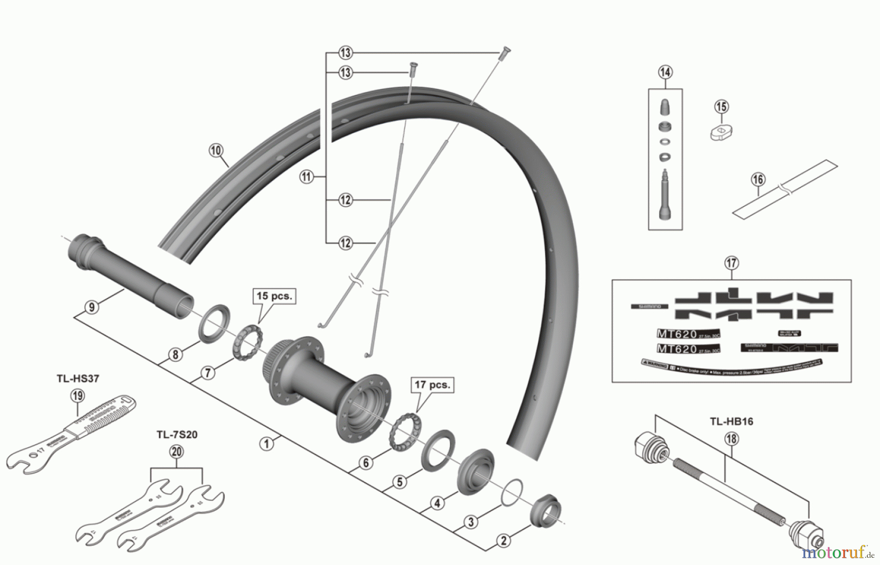 Shimano WH Wheels - Laufräder WH-MT620-TL-F15-B-275-4566A Front Wheel For Disc Brake
