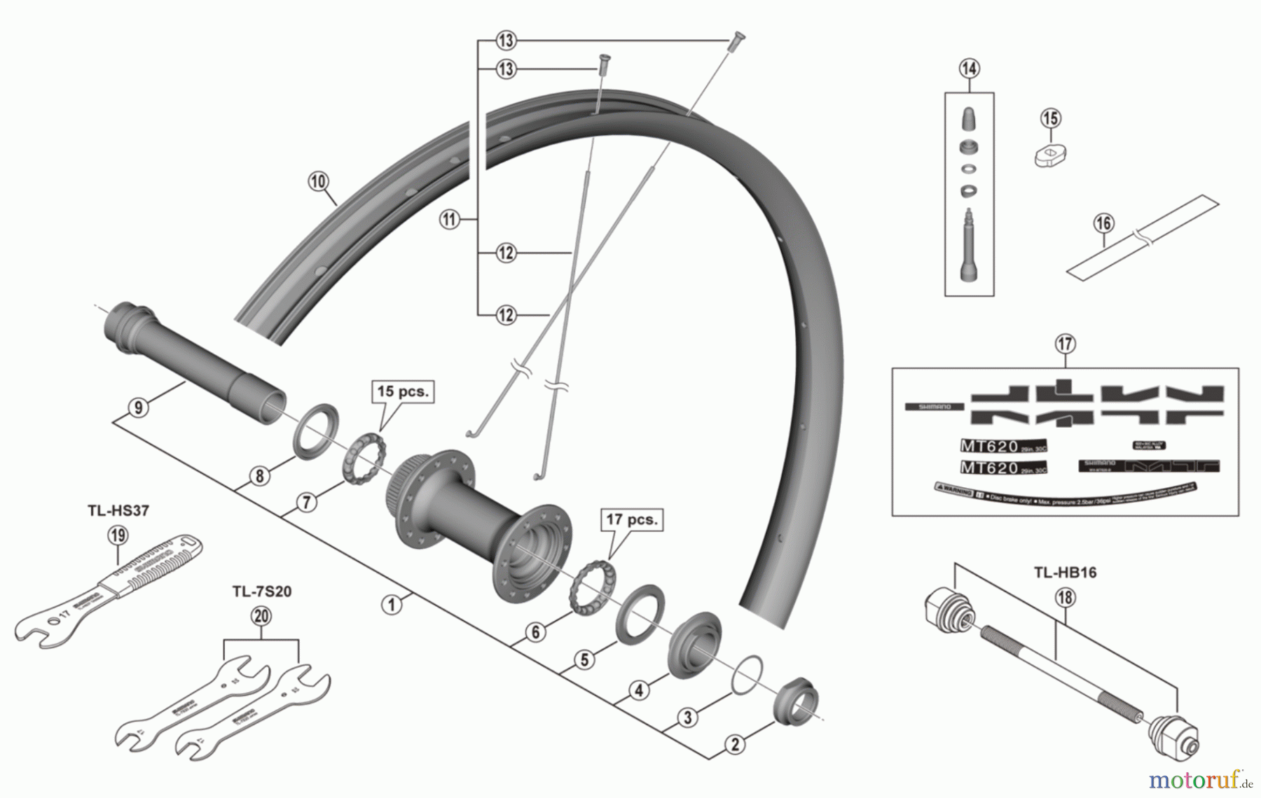 Shimano WH Wheels - Laufräder WH-MT620-TL-F15-B-29-4567A Front Wheel For Disc Brake