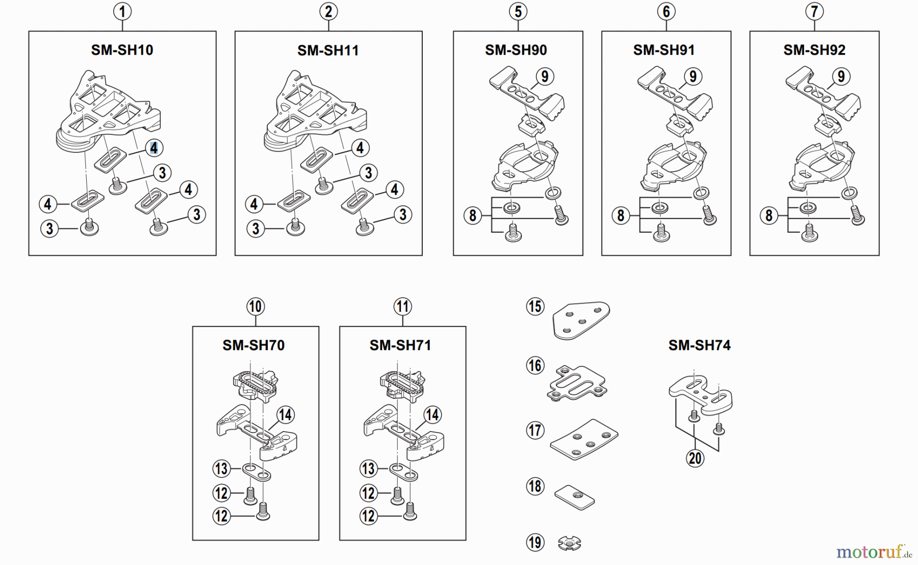 Shimano SM Smallparts - Kleinteile, RT, BT, BB, CD SCHUHPLATTEN für Rennräder SM-SH10, SM-SH11, SM-SH90, SM-SH91, SM-SH92, SM-SH70, SM-SH71, SM-SH74